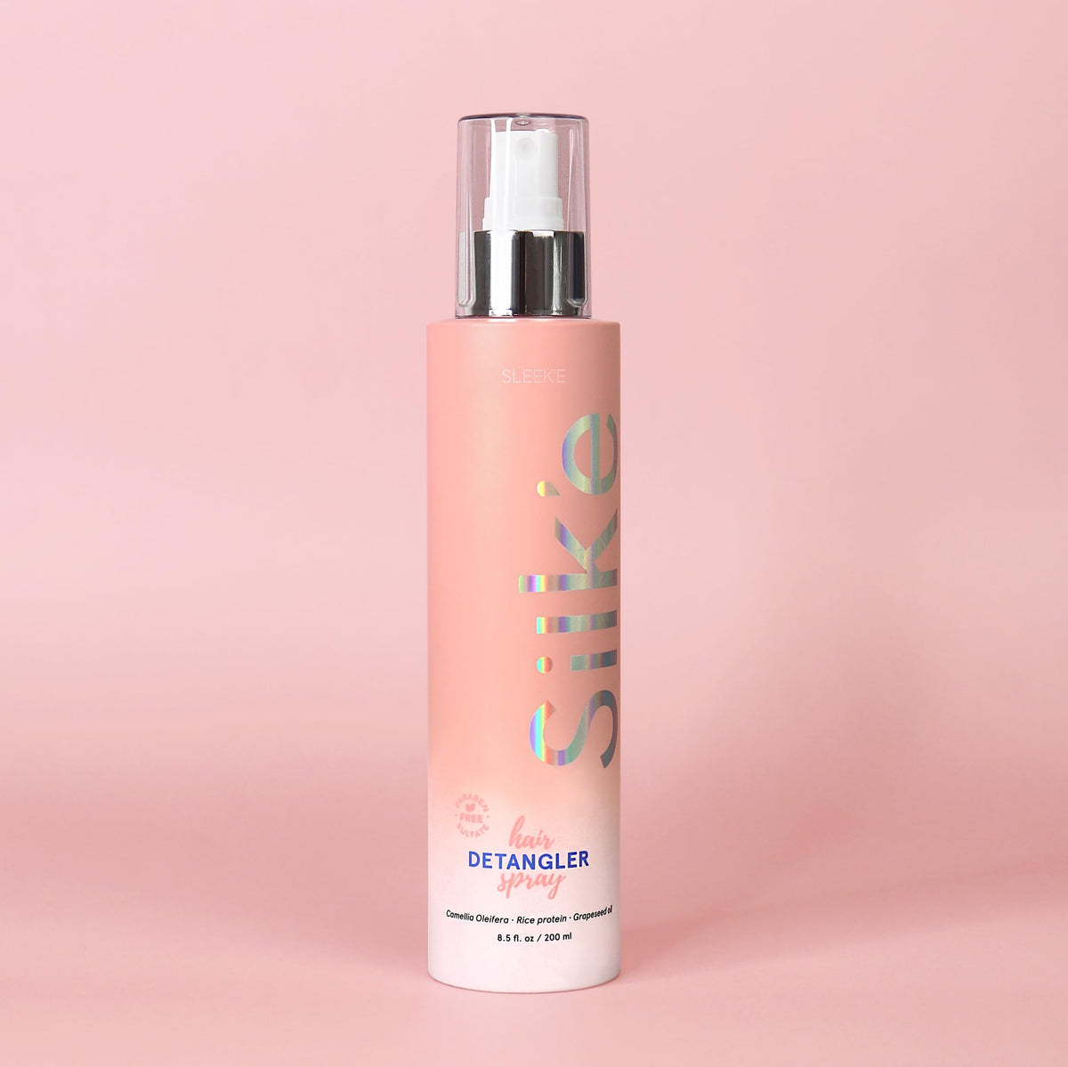 Silk'e Hair Detangler Spray bottle showing easy detangling for smoother, tangle-free hair