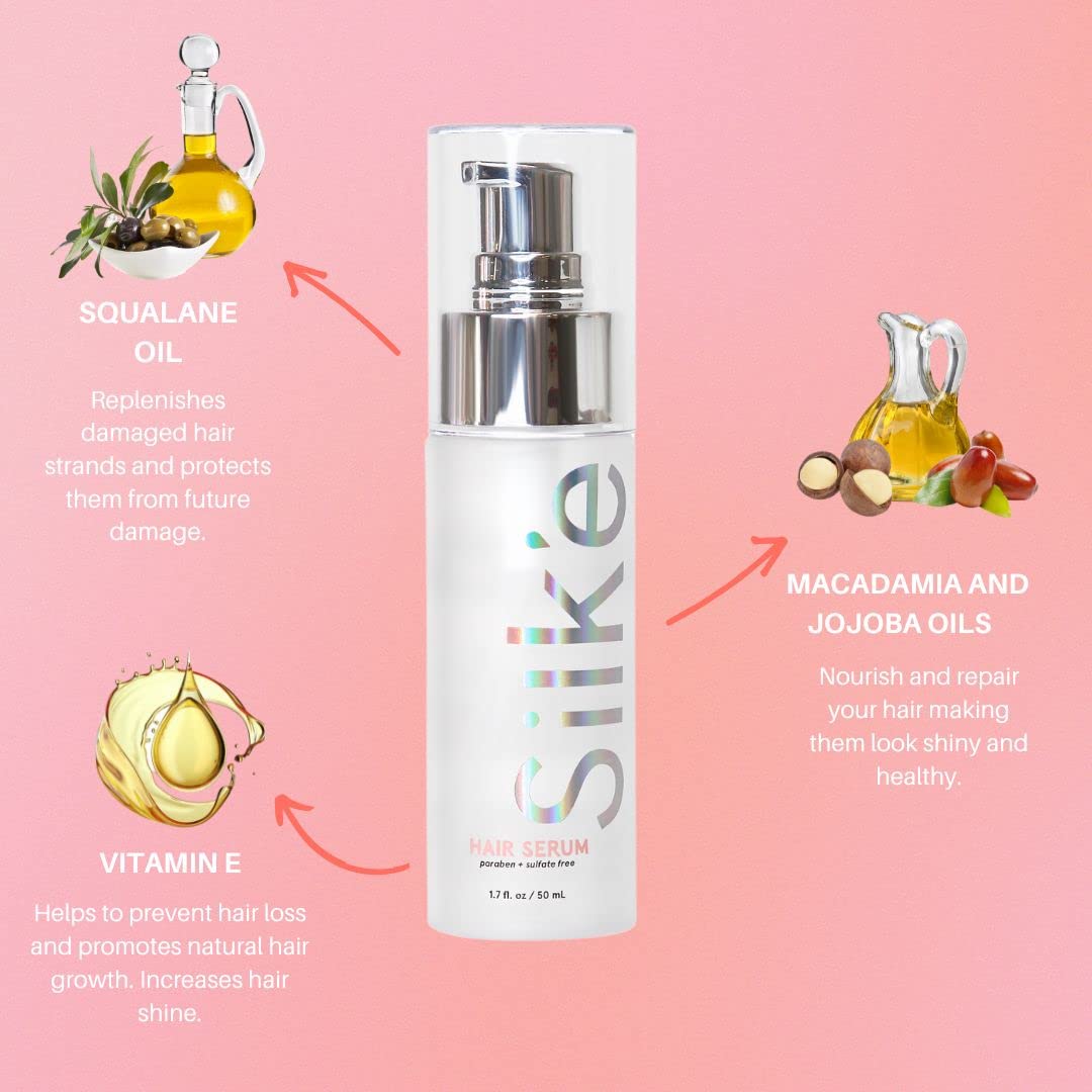 Sleek'e Silk'e Serum shine shot showcasing glossy polished hair finish.