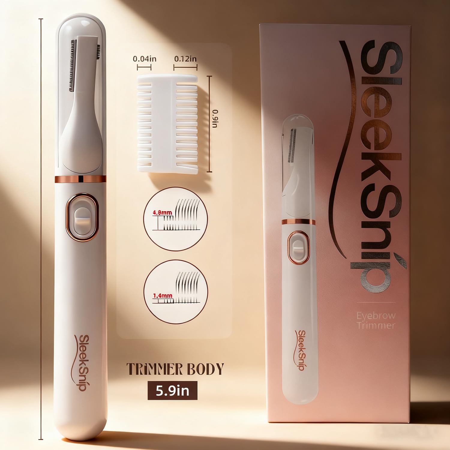 SleekSnip 2025 eyebrow trimmer dual blades close-up for precise detailing and gentle shaping.