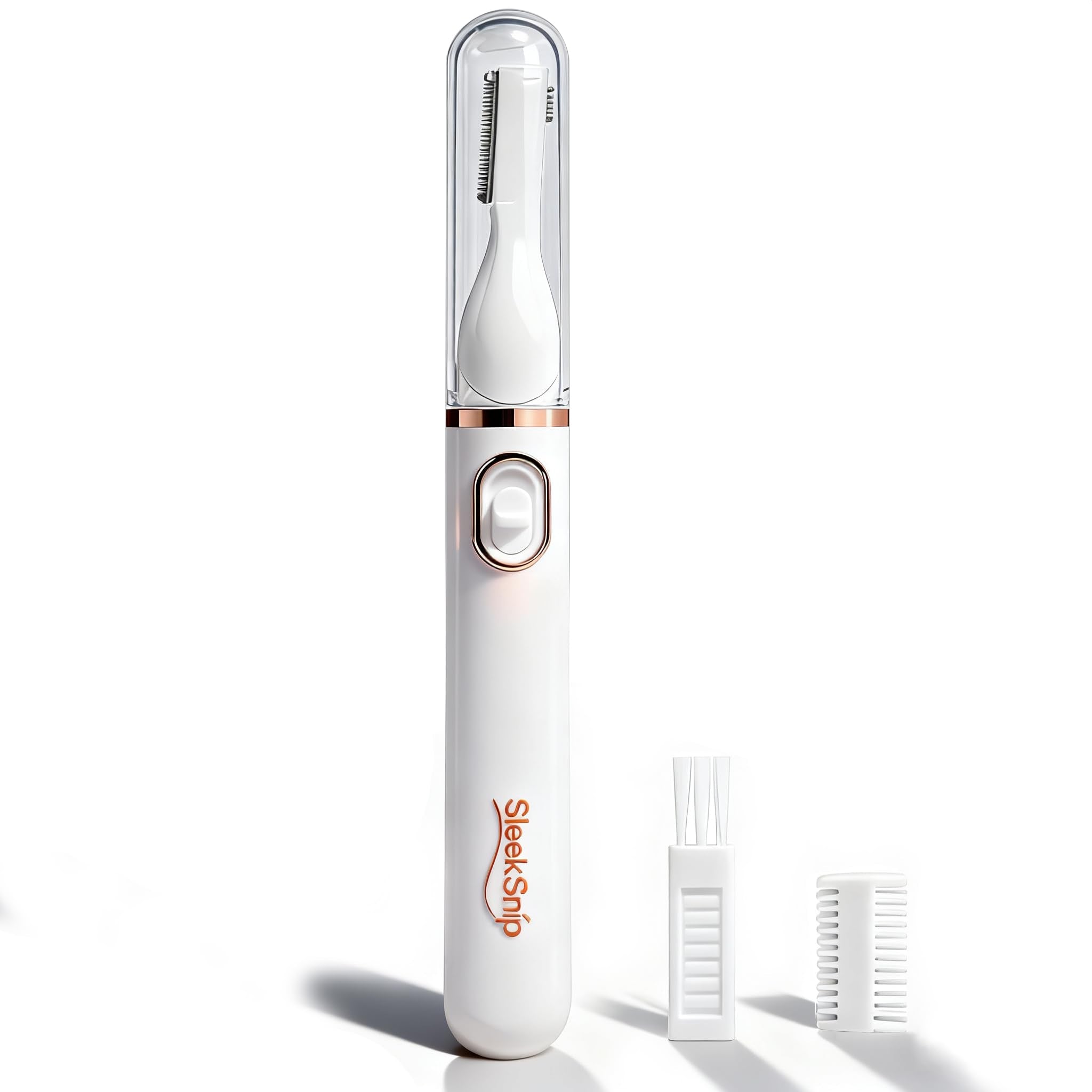 SleekSnip 2025 eyebrow trimmer front view shows compact portable design for on-the-go grooming.
