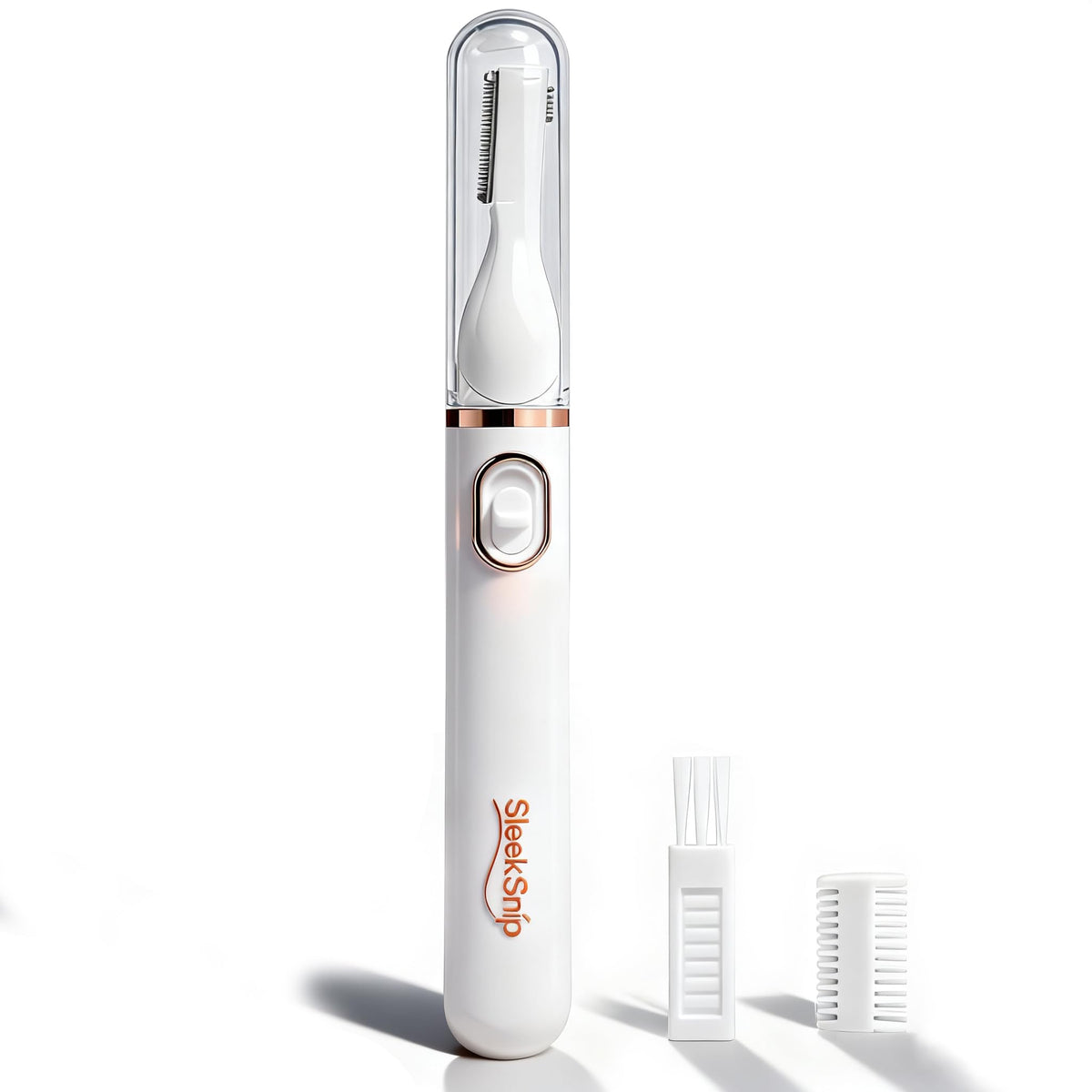 SleekSnip 2025 eyebrow trimmer front view shows compact portable design for on-the-go grooming.