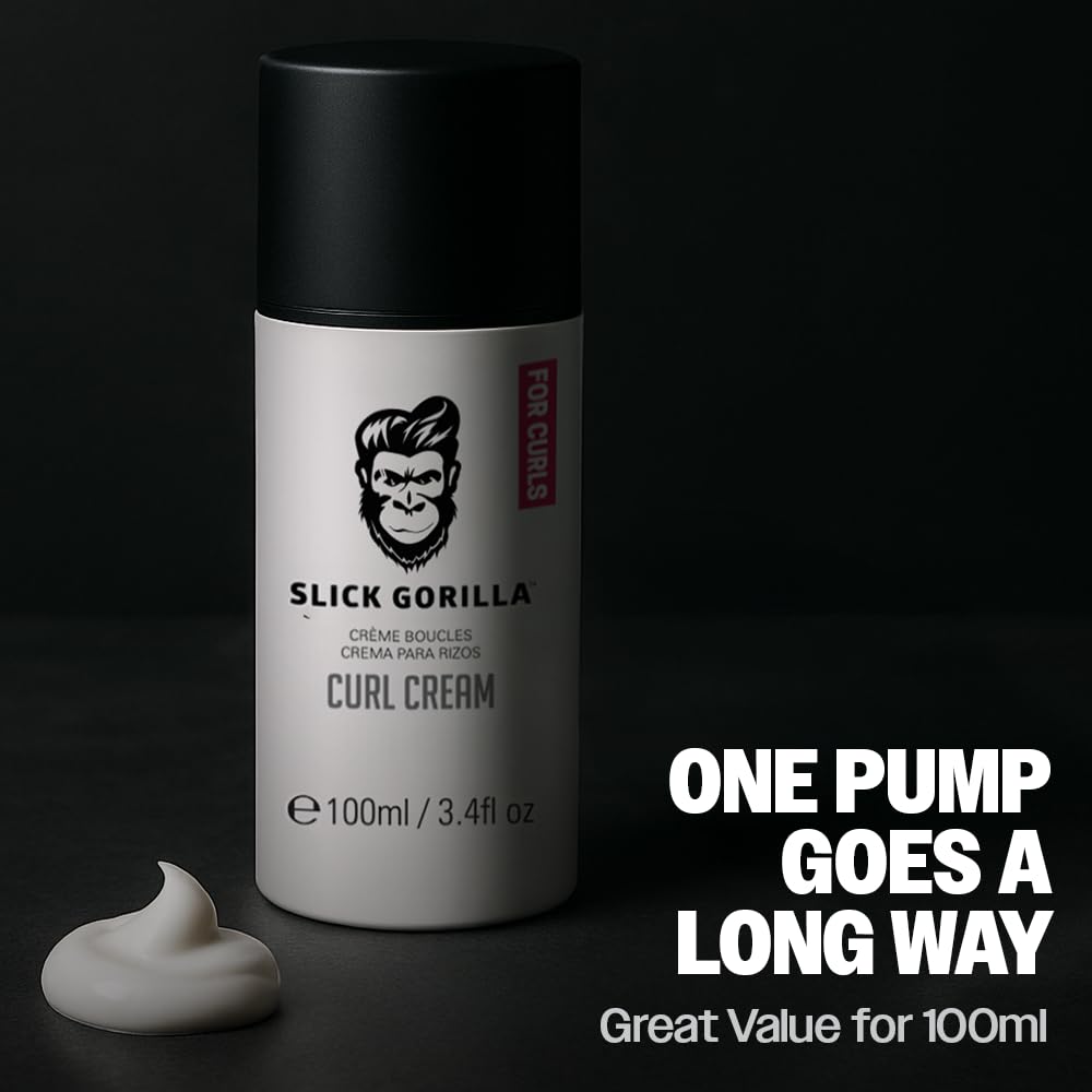 Slick Gorilla Curl Cream for men styling across polished curls.