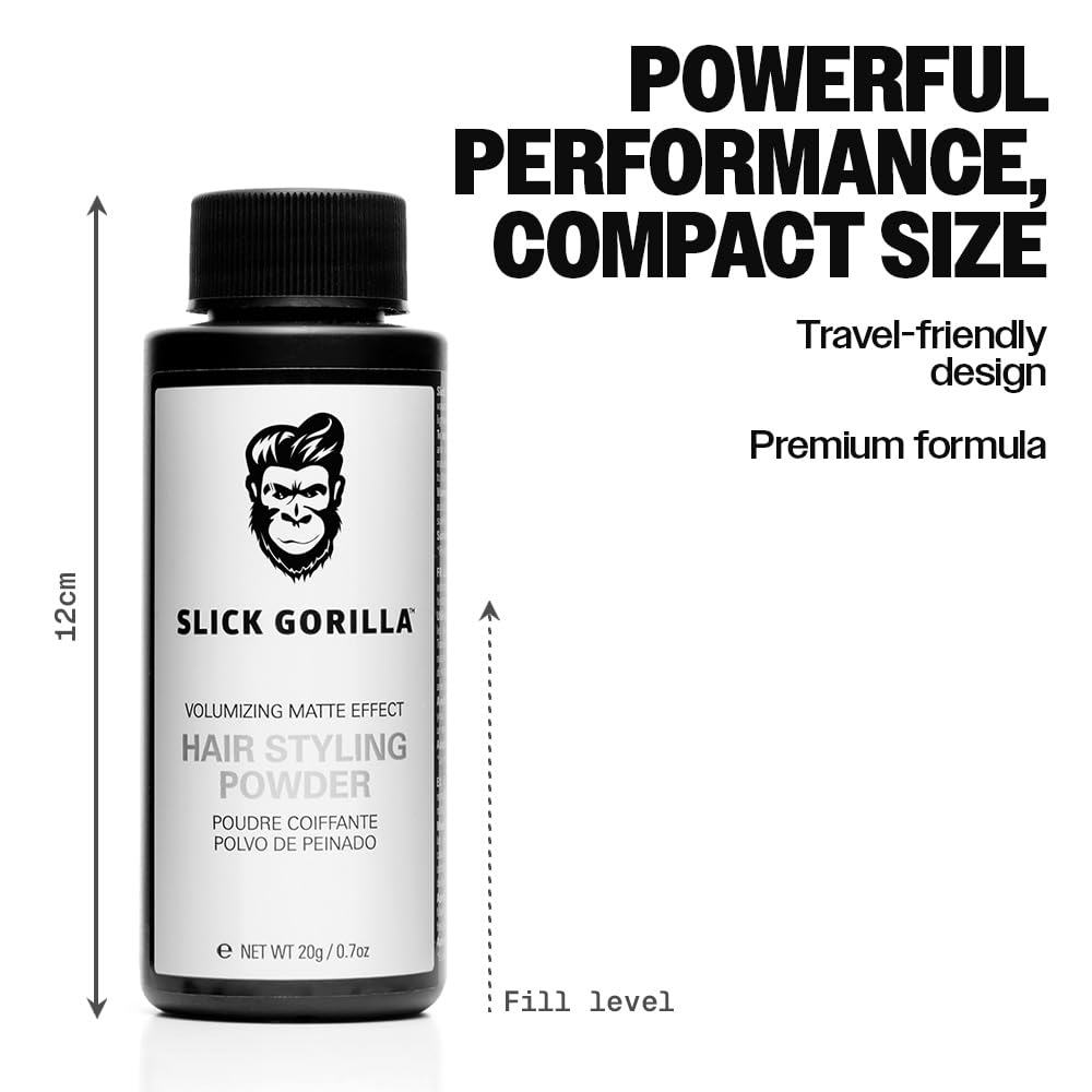 Slick Gorilla hair powder humidity-tested no-shine styling in damp conditions.