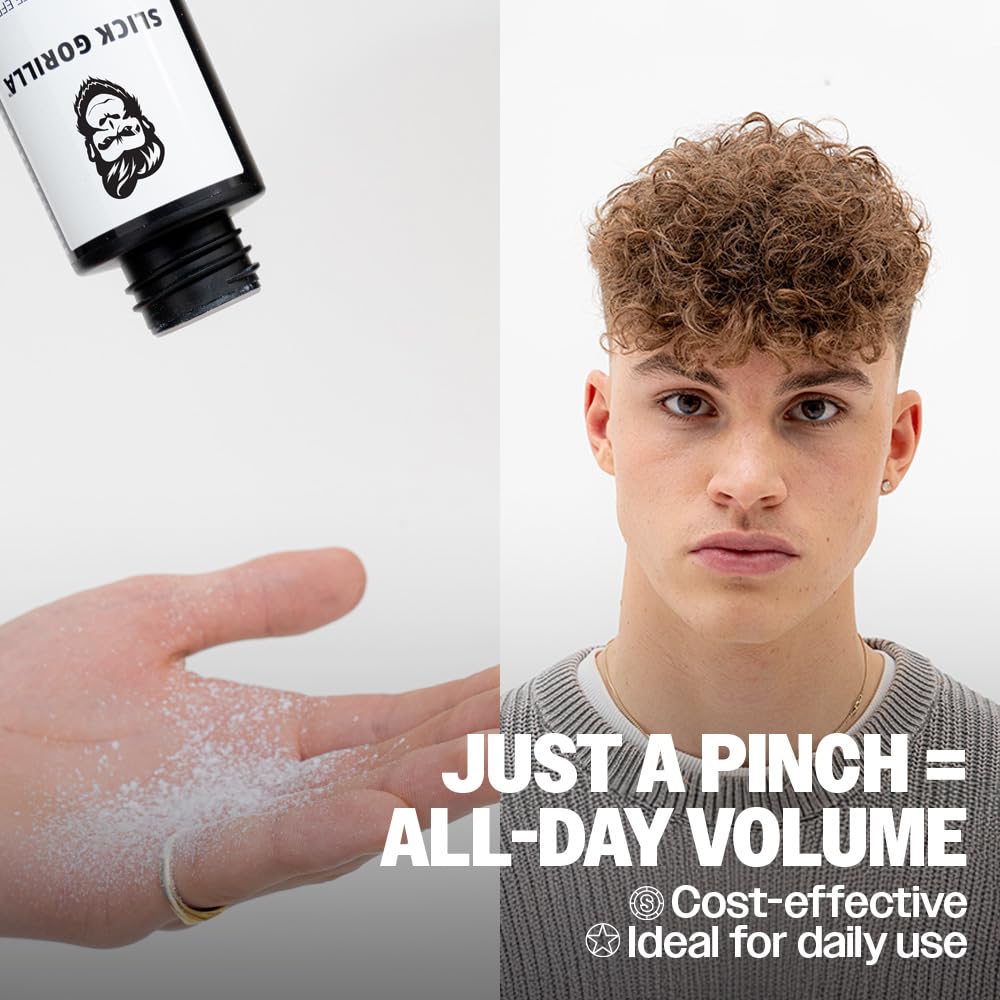 Slick Gorilla hair powder volume before-after illustrates fuller roots.