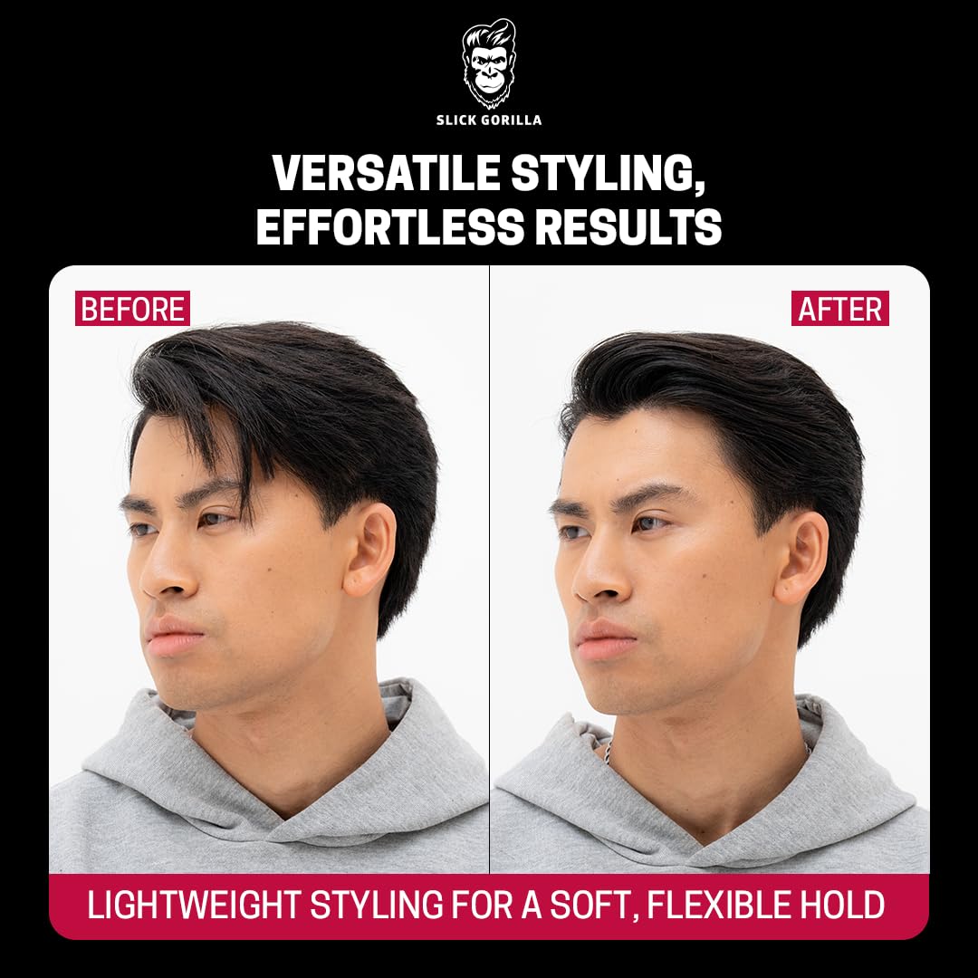 Slick Gorilla Hair Styling Cream hands demonstrates easy application and flexible hold for effortless style.