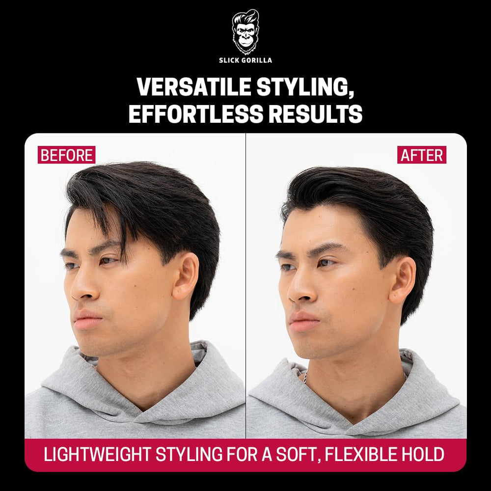Slick Gorilla Hair Styling Cream hands demonstrates easy application and flexible hold for effortless style.