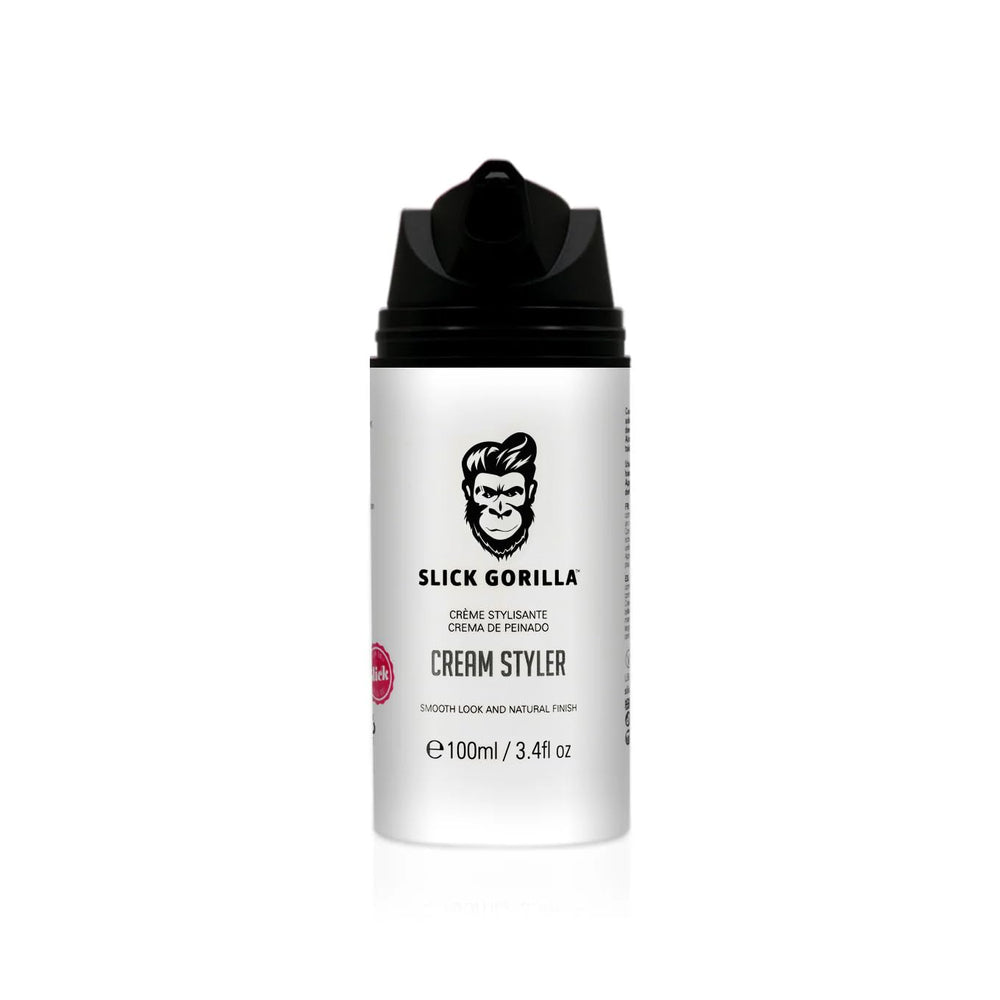 Slick Gorilla Hair Styling Cream hands demonstrates easy application and flexible hold for effortless style.