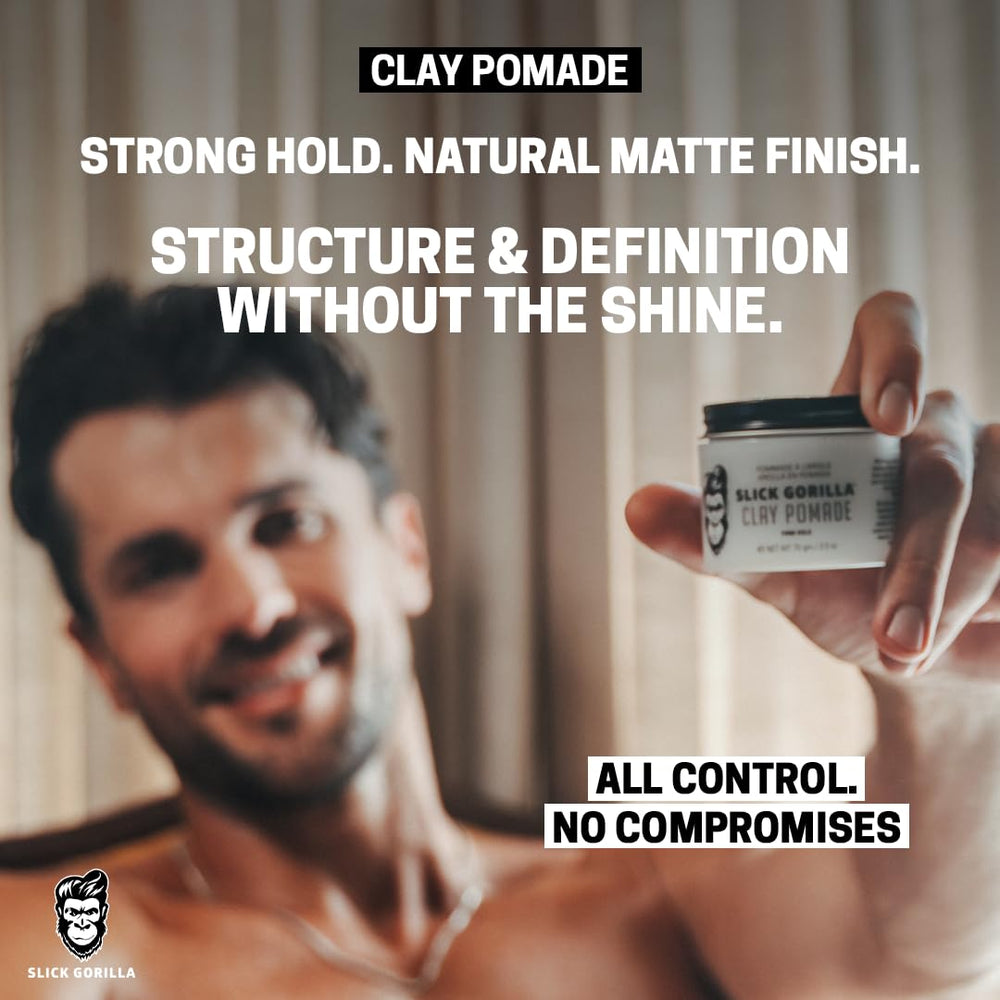 Slick Gorilla no-flakes styling portrait highlights clean, non-greasy finish.