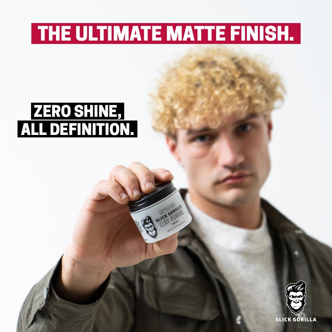 Slick Gorilla slicked-back look shows structured, matte finish.