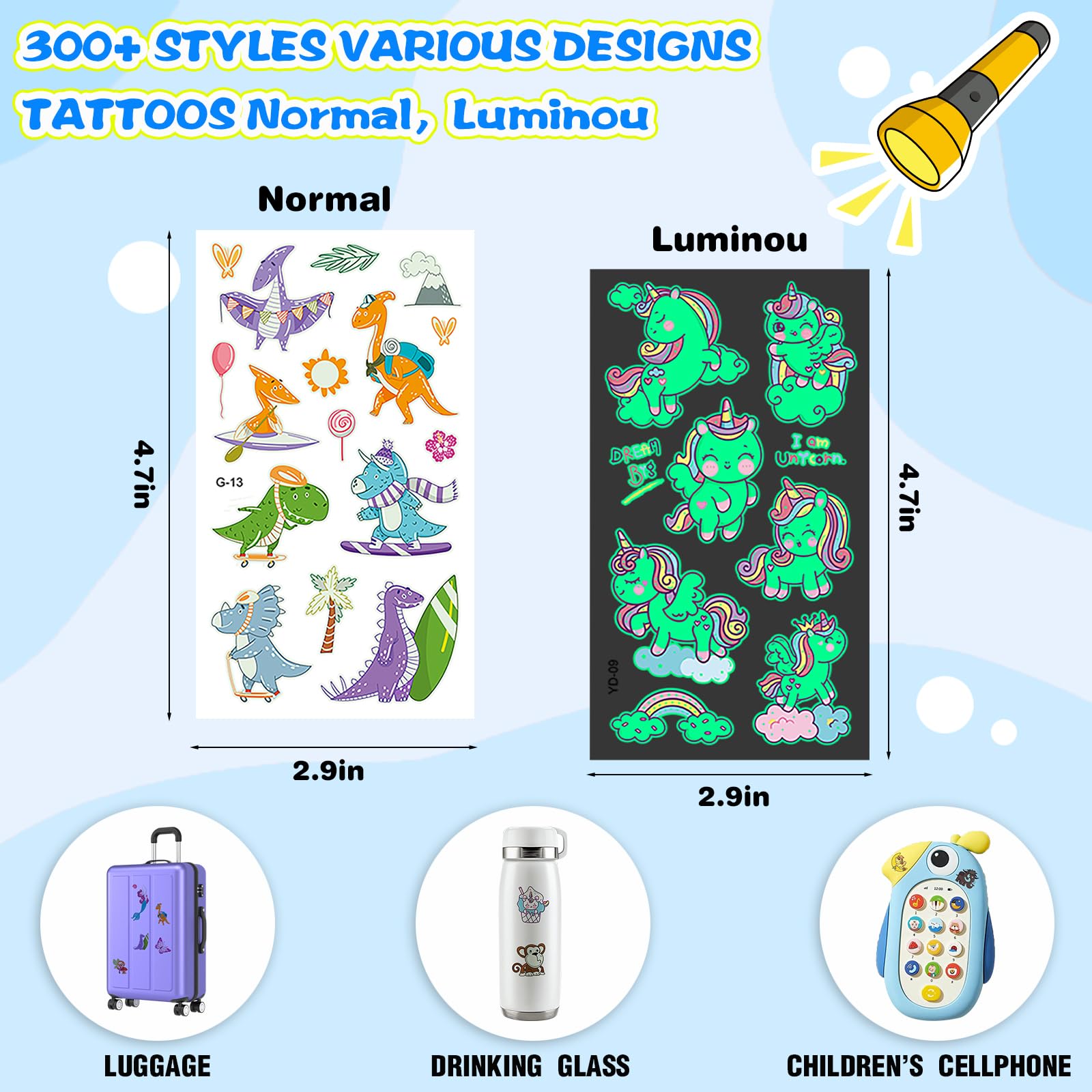 SlickMuse glow-tattoo animal designs glow, ideal for school events and parties.