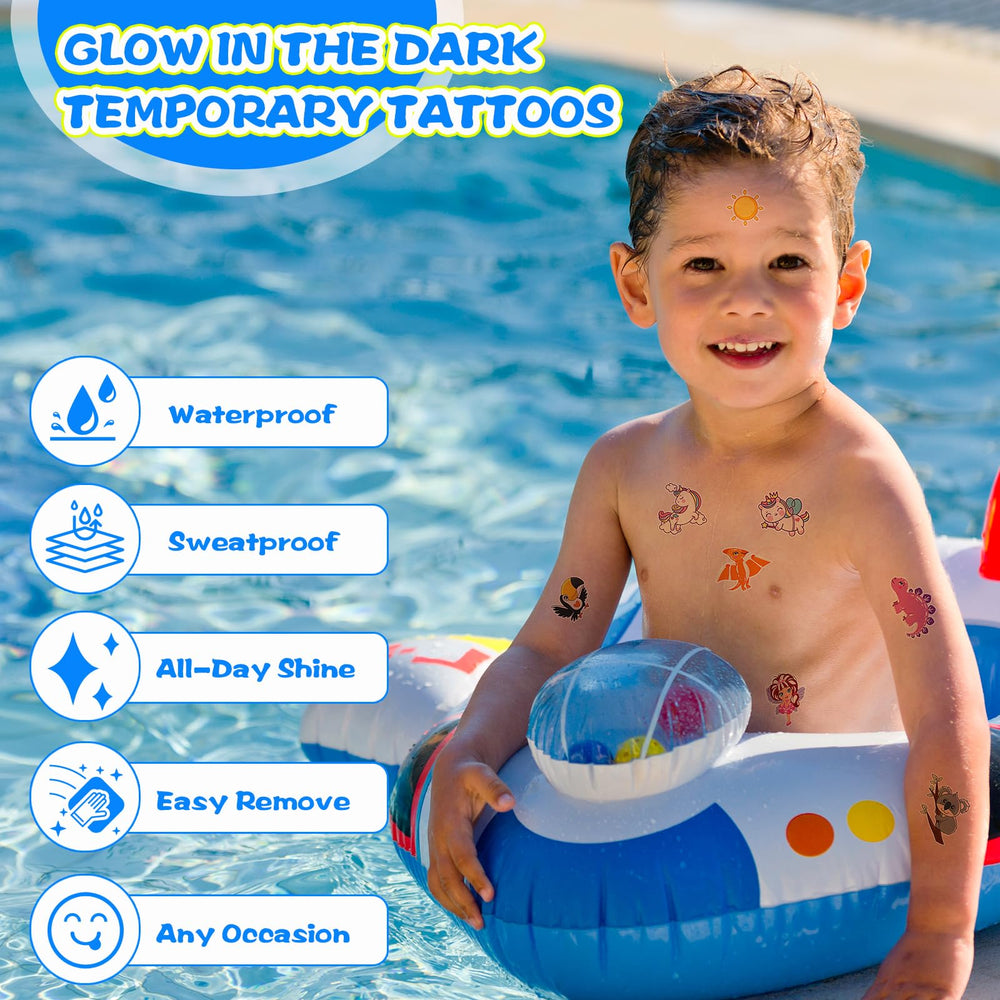 SlickMuse glow-tattoo dinosaur glows in dark for kid-friendly adventures.