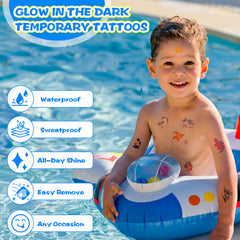 SlickMuse glow-tattoo dinosaur glows in dark for kid-friendly adventures.