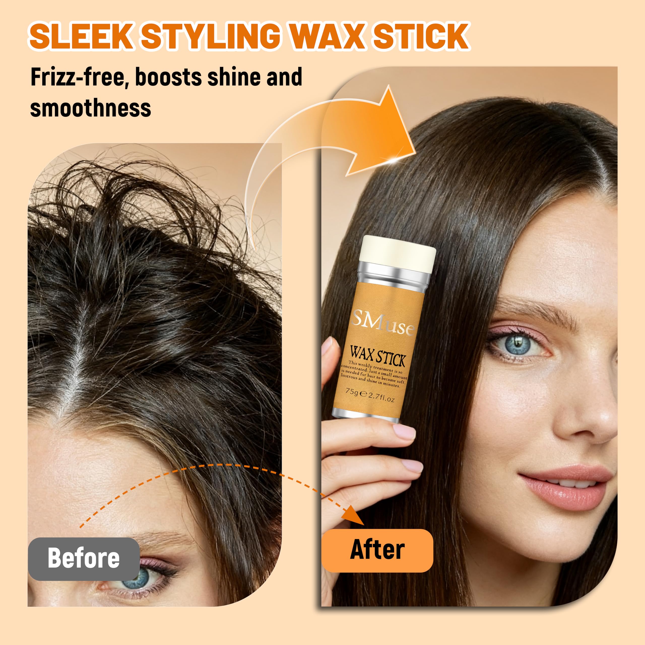 SlickMuse Hair Wax Stick on hair illustrating a non-greasy, residue-free hold