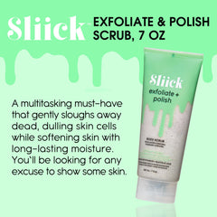 Jar of Sliick Exfoliate and Polish showing hydrating formula for refreshed skin