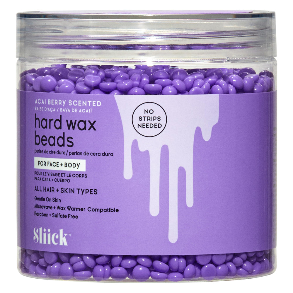Sliick hard wax beads Acai Berry jar ready for at-home waxing sessions