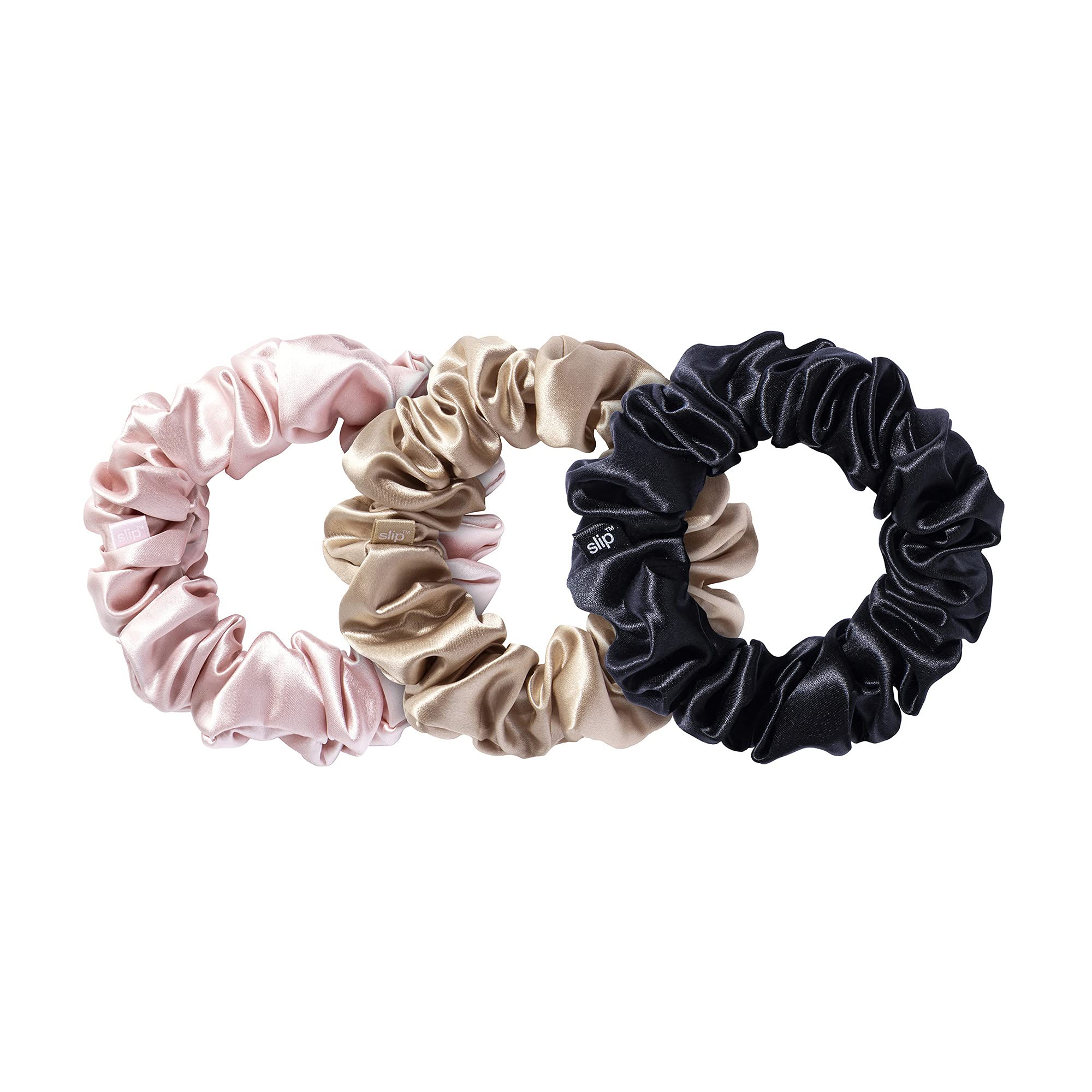 SLIP large scrunchie multi caramel closeup: mulberry silk helps prevent creases during styling.