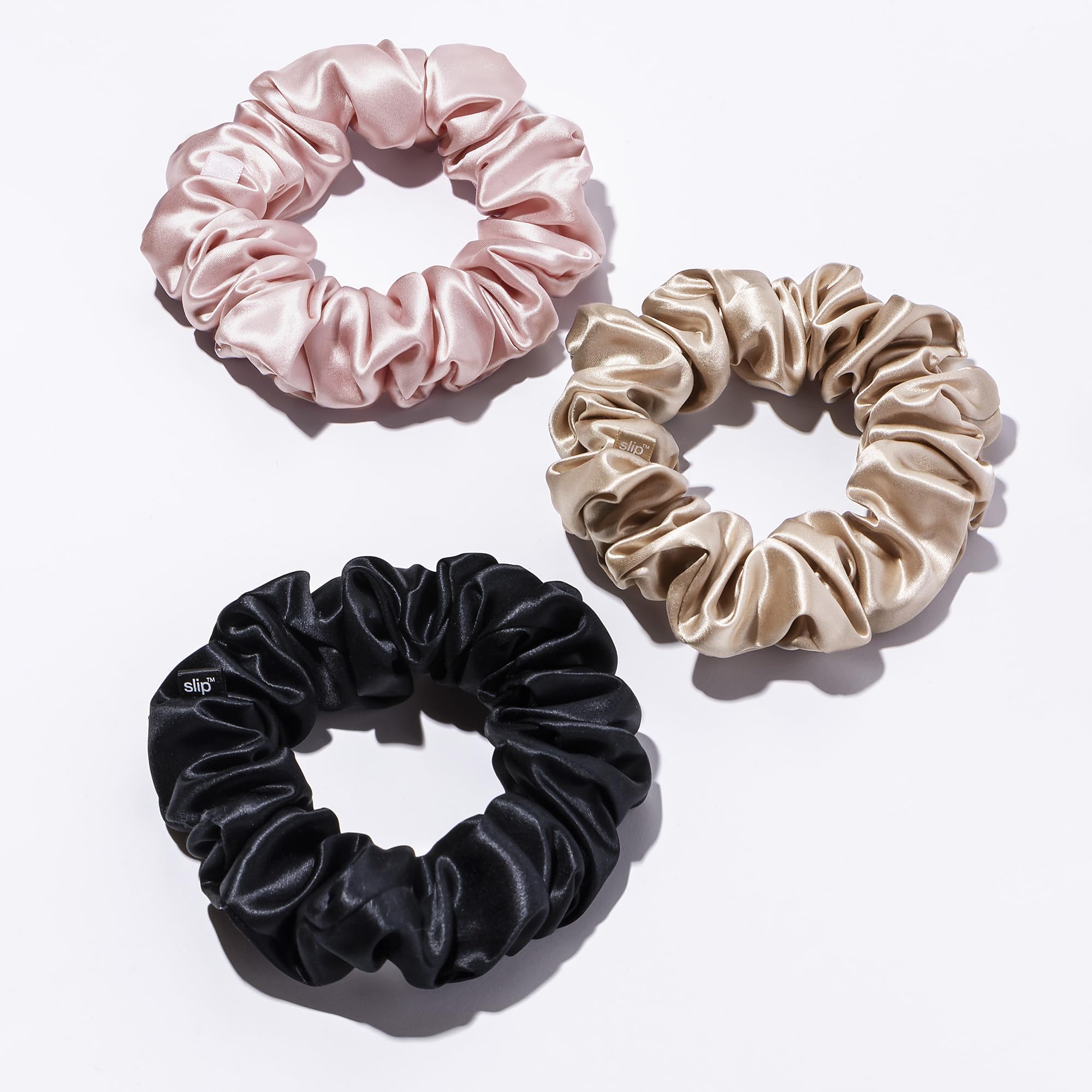 SLIP large scrunchie multi silk texture: luxurious 22 momme silk feels smooth on hair.