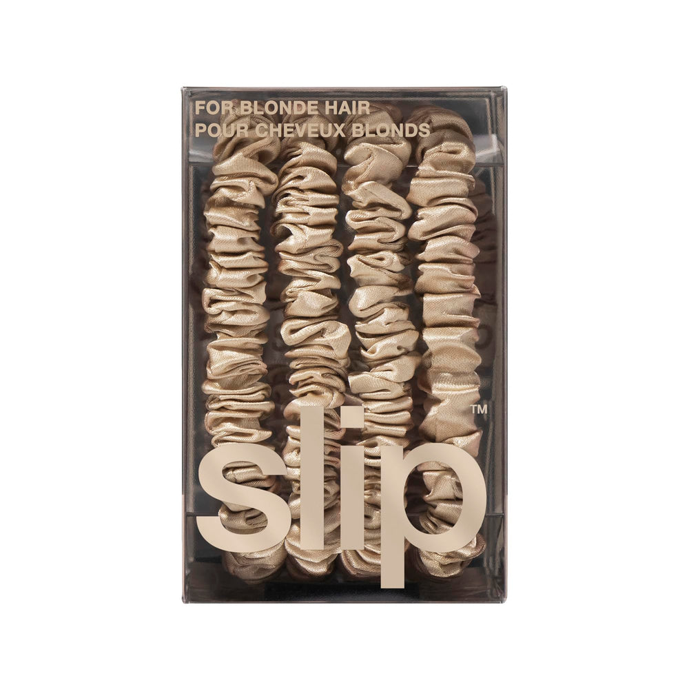SLIP Blonde silk skinny scrunchies gift-ready set for styling gifts