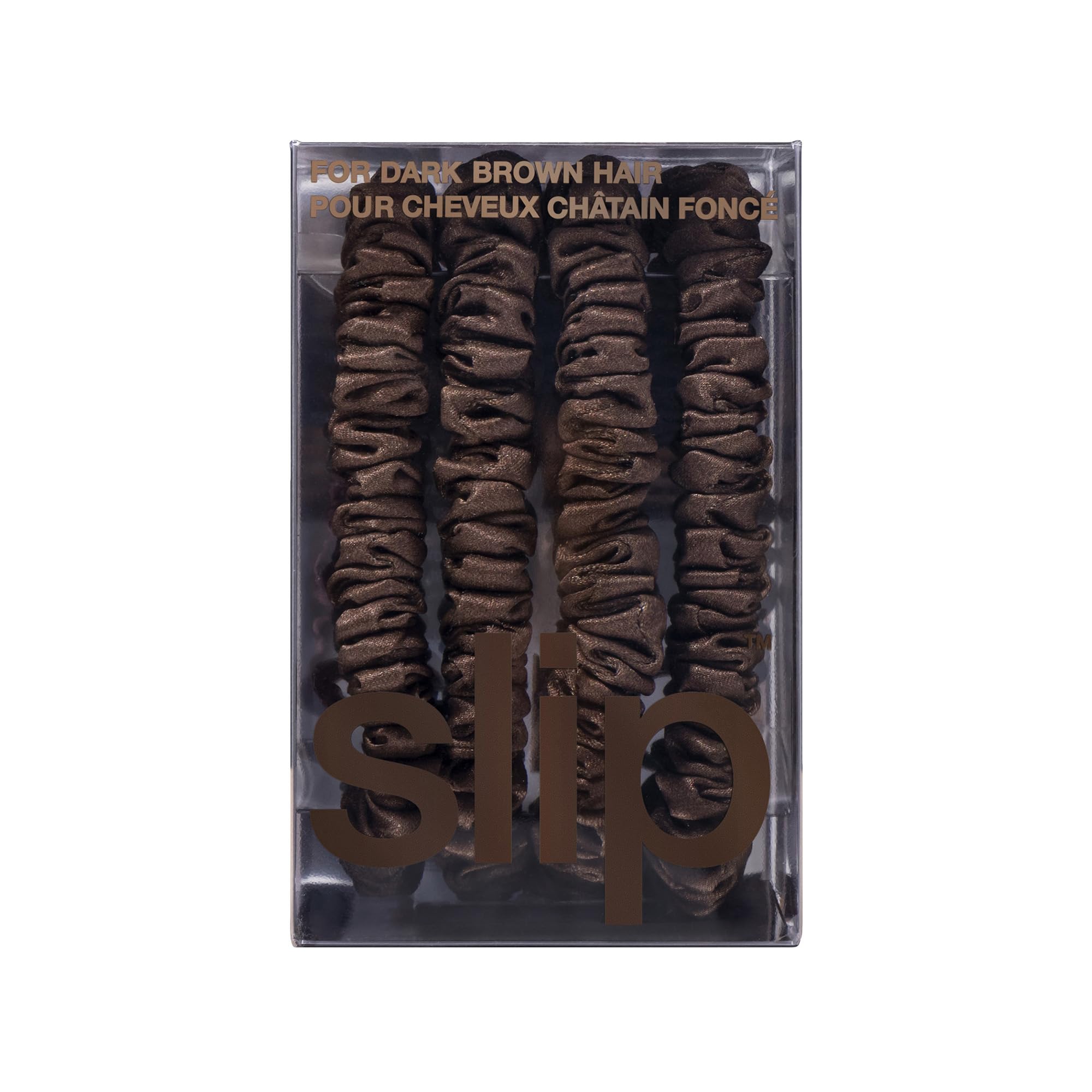 SLIP Silk Skinny Scrunchies Dark Brown silk sheen signals premium quality.
