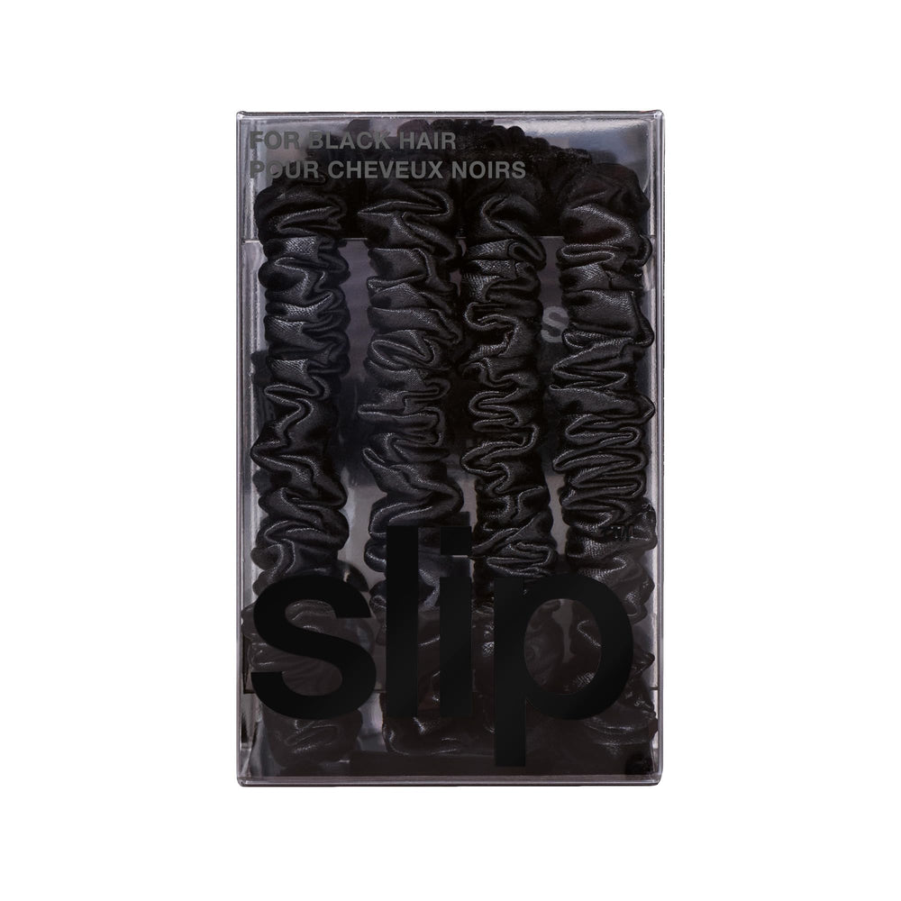 SLIP Silk Skinny Scrunchies negro regalo práctico para amantes del cuidado capilar.