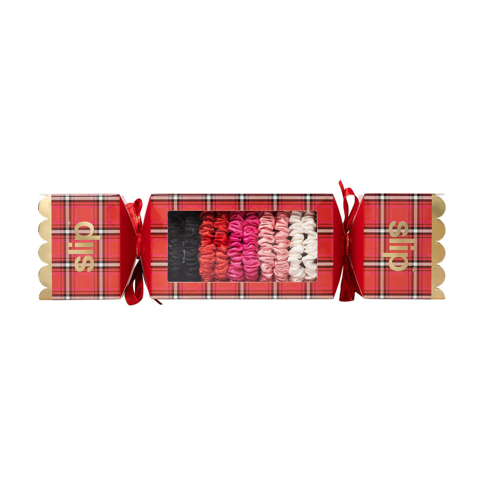 SLIP skinny scrunchies holiday cracker packaging, ready-made gift set idea.