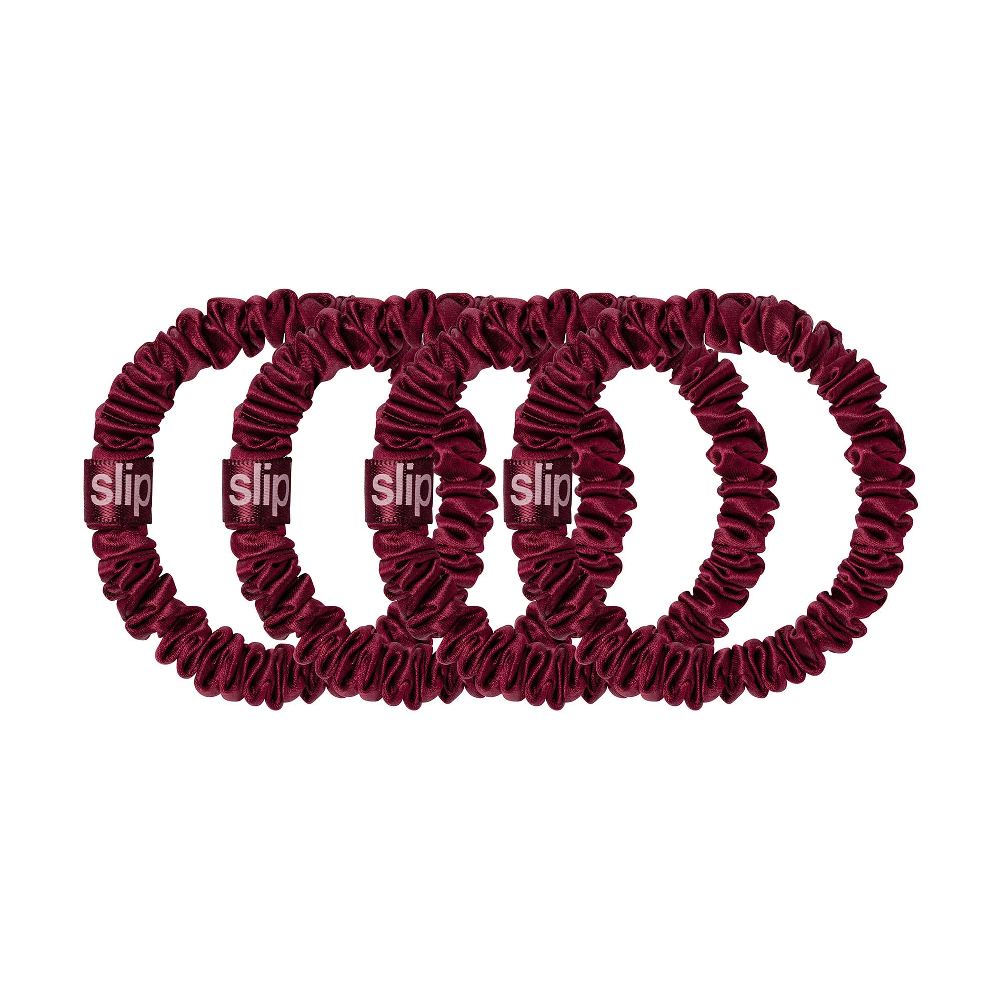 SLIP Skinny Scrunchies maroon anti-crease anti-breakage close-up highlights slipsilk benefits