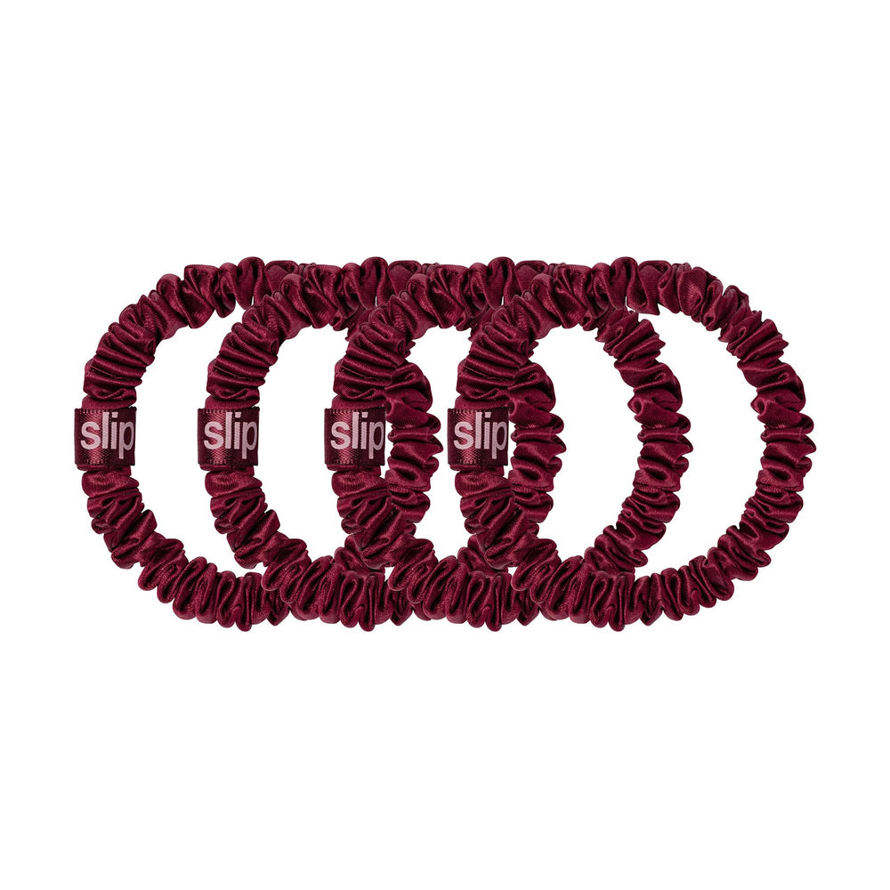 SLIP Skinny Scrunchies maroon anti-crease anti-breakage close-up highlights slipsilk benefits