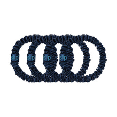 SLIP Skinny Scrunchies Navy close-up highlighting smooth texture and silk sheen.
