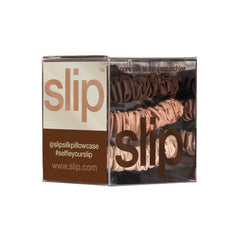 Slipsilk skinny scrunchies light brown closeup for versatile styling.