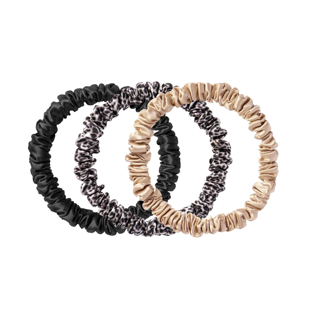 SLIP Skinny Scrunchies black close-up shows slipsilk texture and gentle crease-free hold