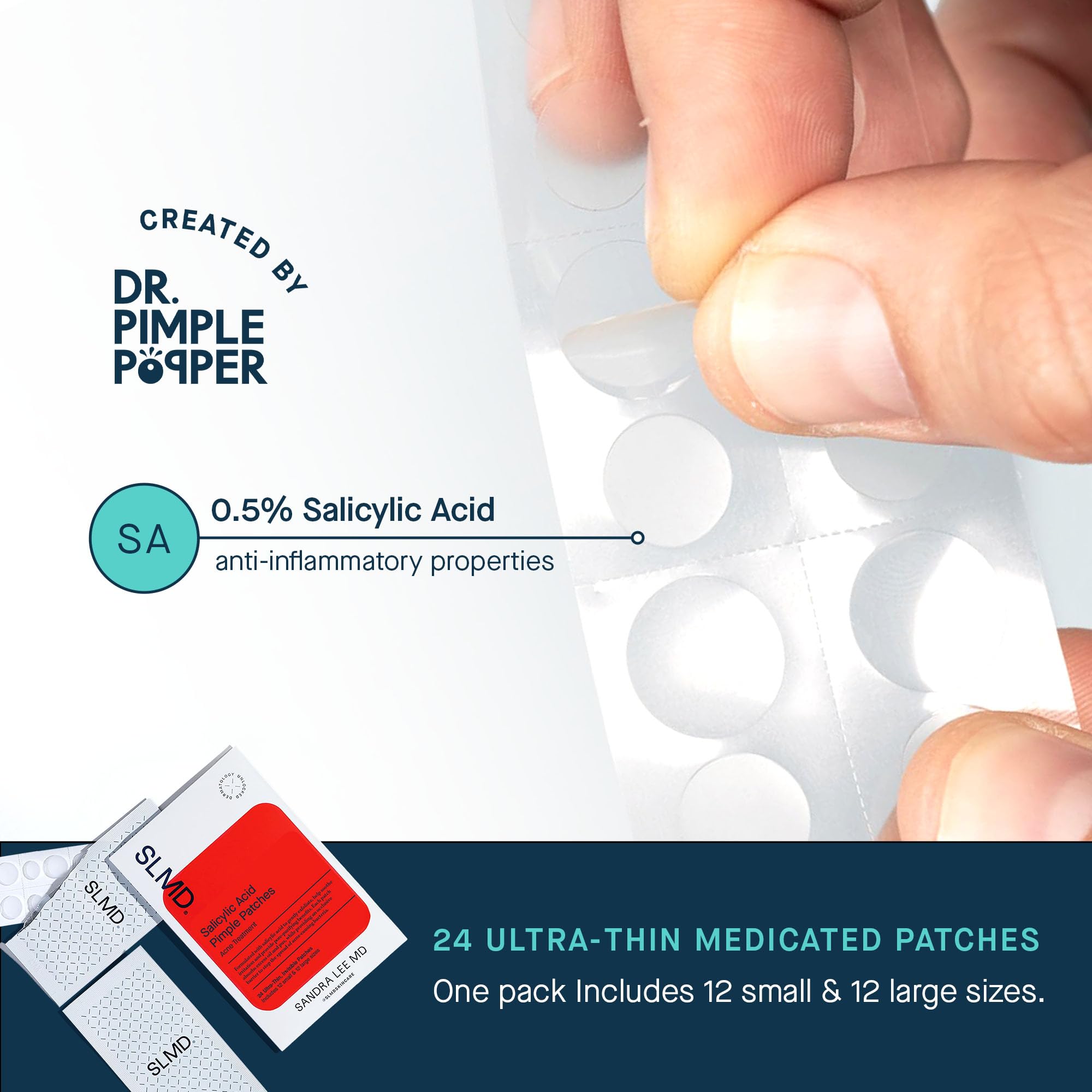 SLMD patch packaging shows a 24 count of vegan patches for convenient daily use.