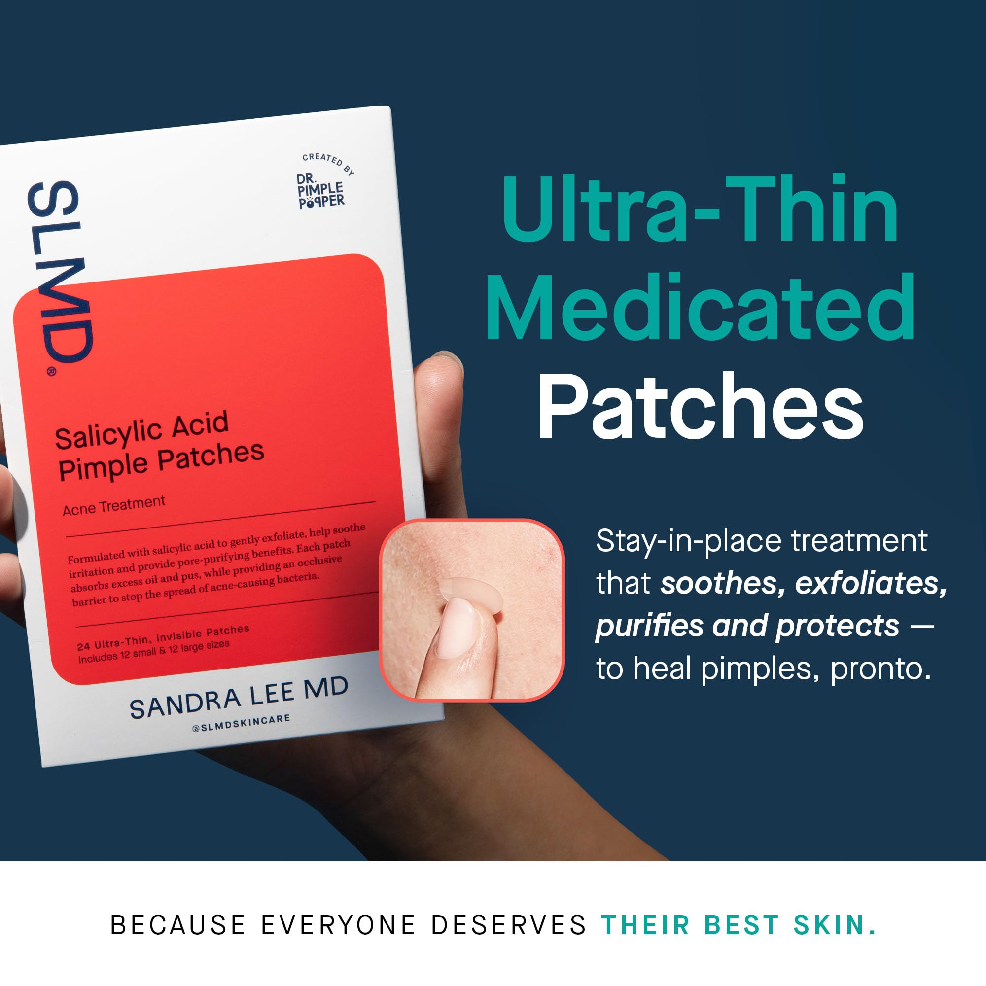 SLMD pimple patches come in two sizes for flexible coverage of blemishes.