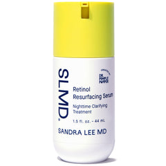 SLMD Resurfacing Retinol Serum bottle closeup shows night-ready treatment for smoother skin