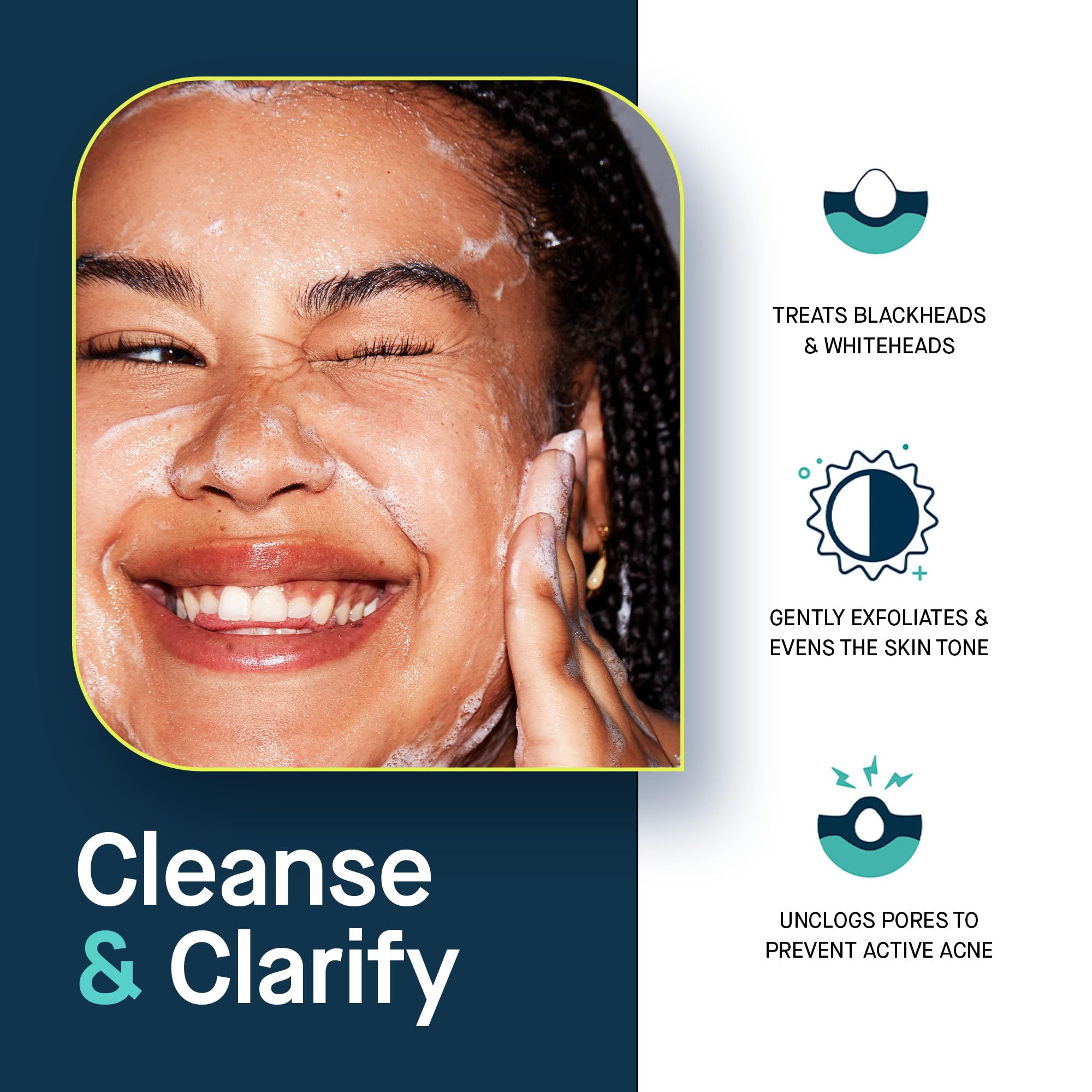 Textured gel-to-foam surface of SLMD cleanser promoting clear skin.