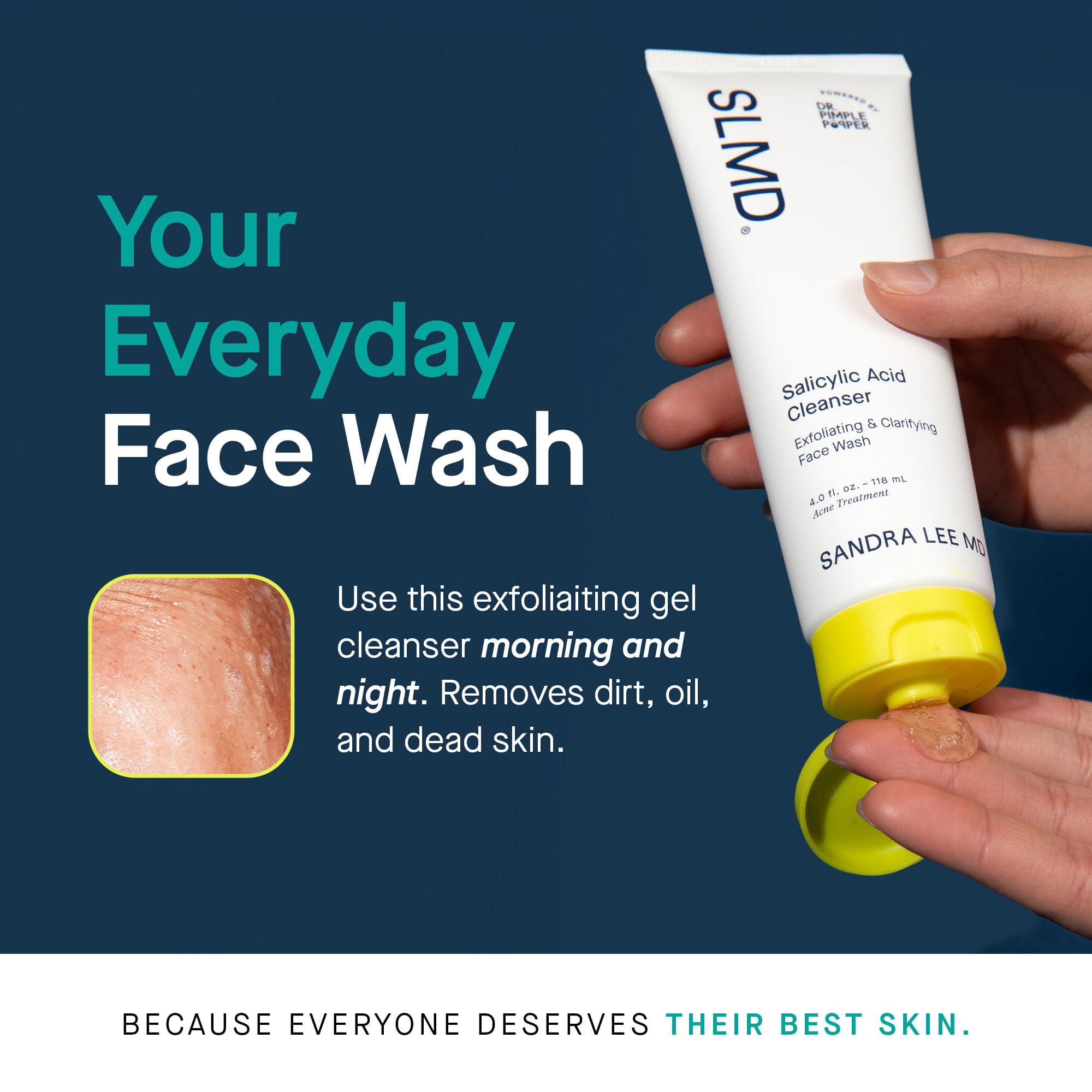 Close-up of creamy foam from SLMD cleanser for gentle exfoliation.