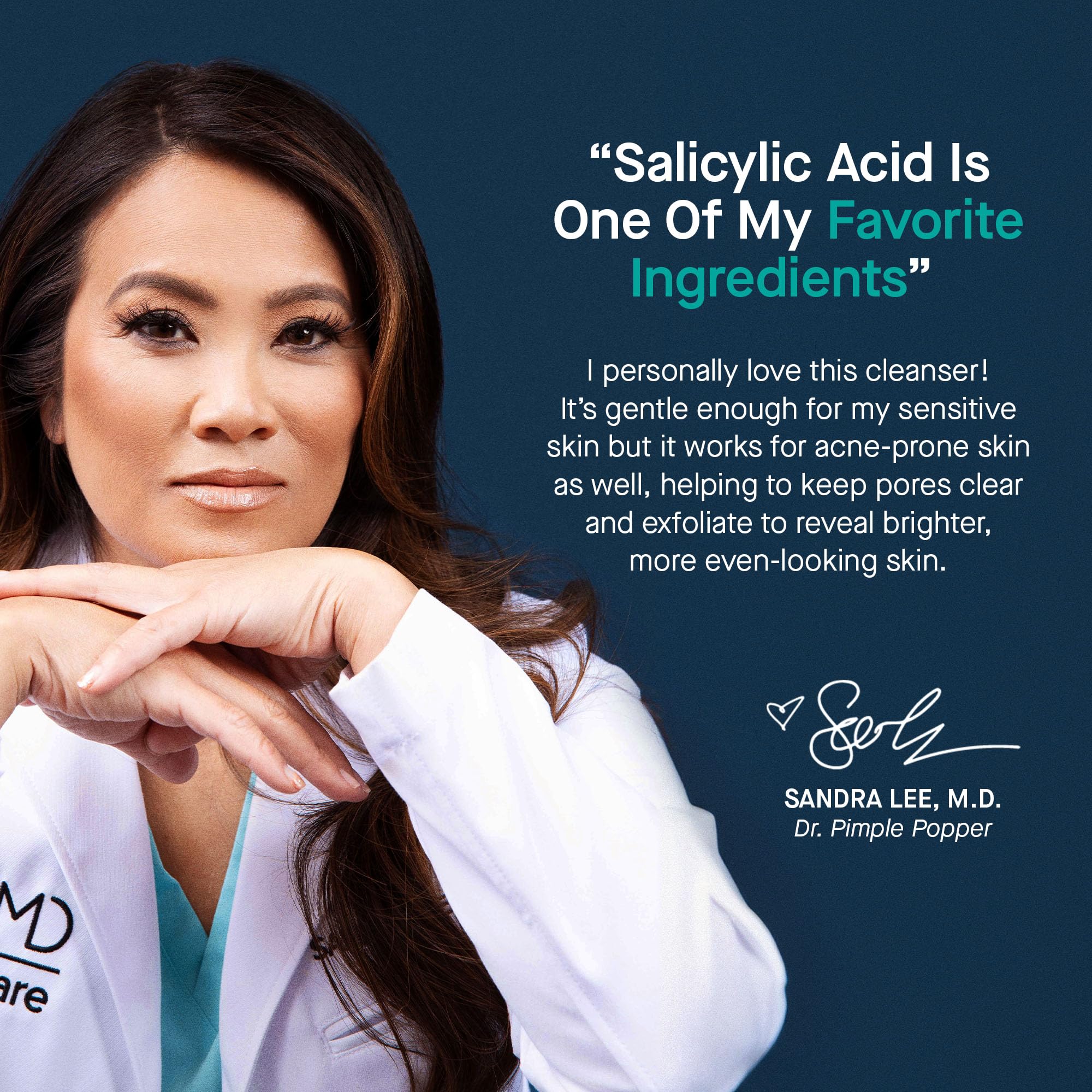 Label detail highlights dermatologist-developed formula for trusted daily cleansing.