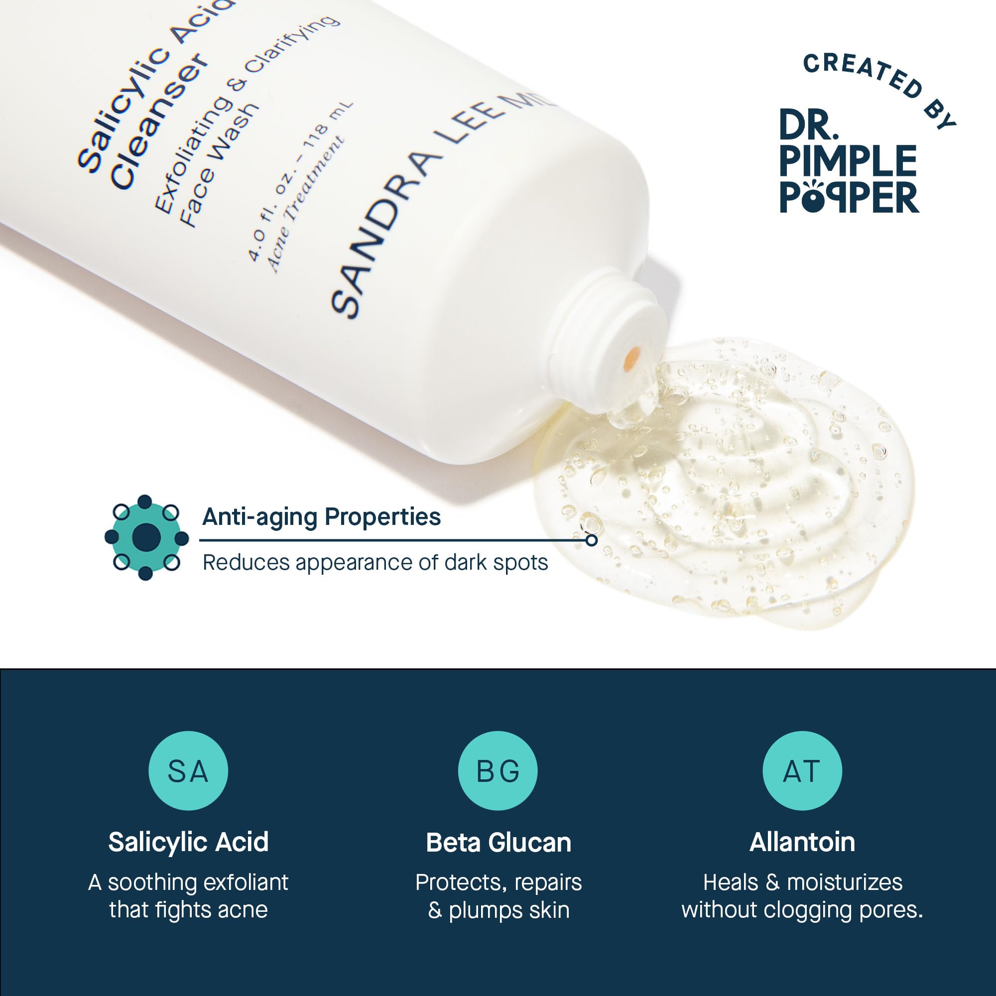 Pump-dispense SLMD cleanser ready for daily use on acne-prone skin.