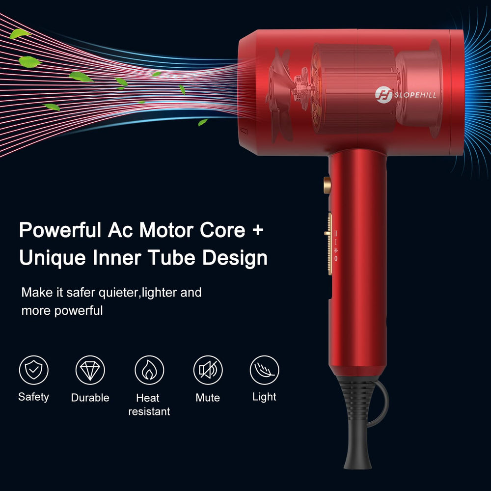 Slopehill Agate Red side view hair dryer showing ergonomic grip for comfortable styling