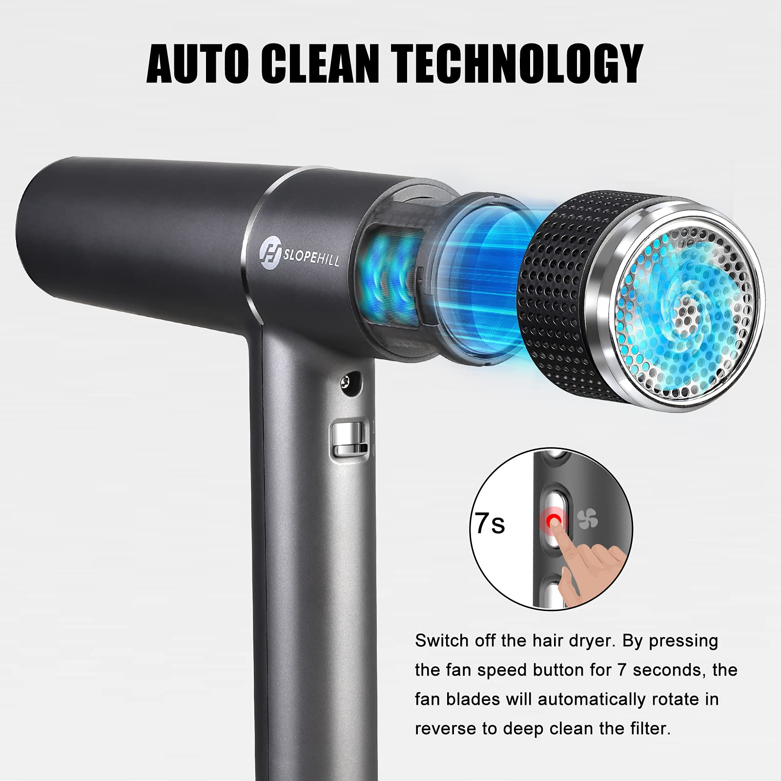Slopehill hair dryer includes a detachable filter for easy cleaning.