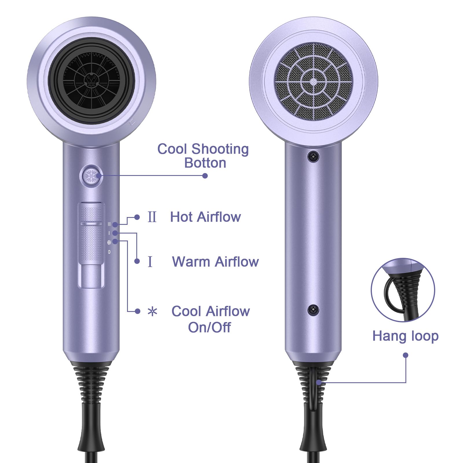 Slopehill hair dryer in use with lavender color demonstrates quick drying routine