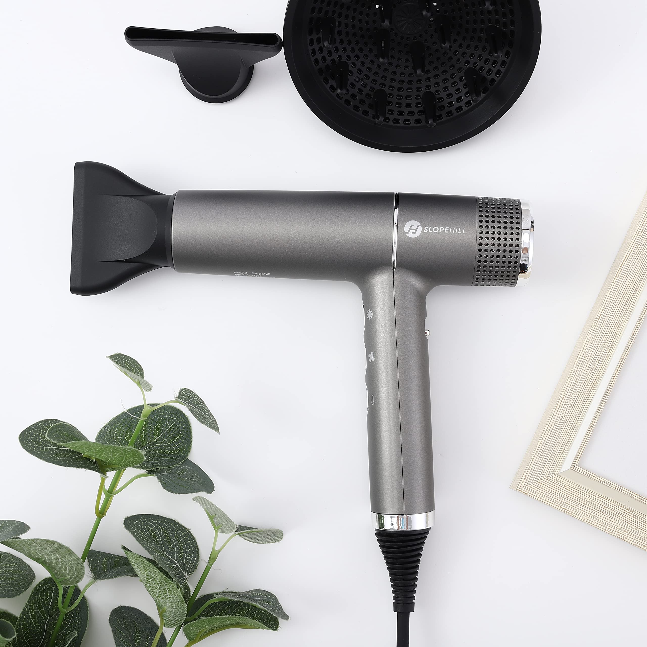 Slopehill hair dryer uses microprocessor temperature control to prevent overheating.