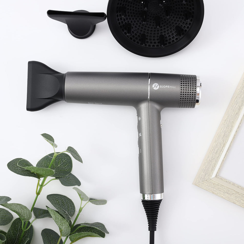 Slopehill hair dryer uses microprocessor temperature control to prevent overheating.