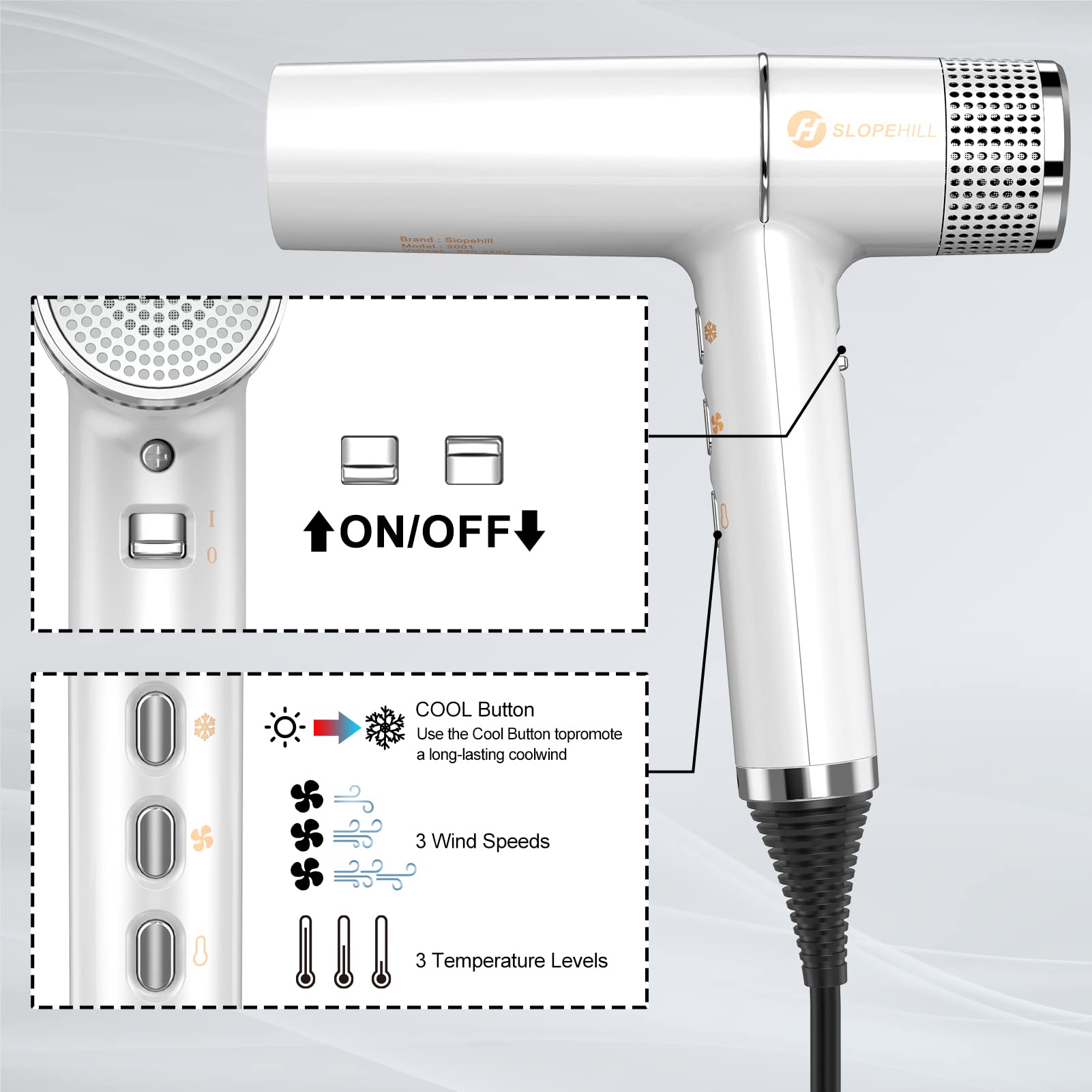 Slopehill hair dryer with oxy active technology for healthier-looking hair.