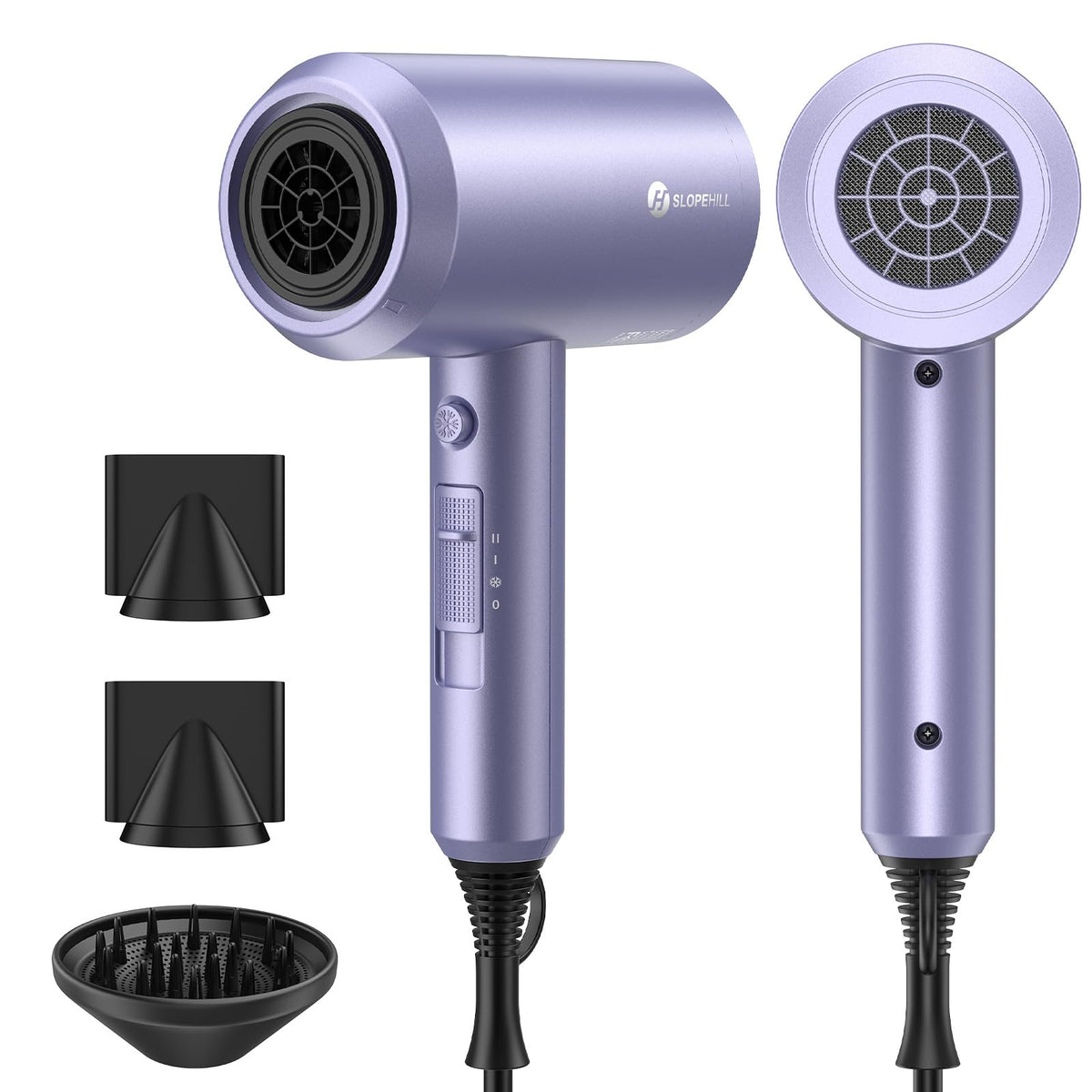 Slopehill professional ionic hair dryer front view shows lavender finish for fast, quiet styling