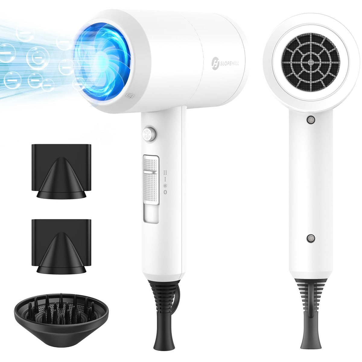 Slopehill Professional Ionic Hair Dryer front view highlights 1800W power for fast drying