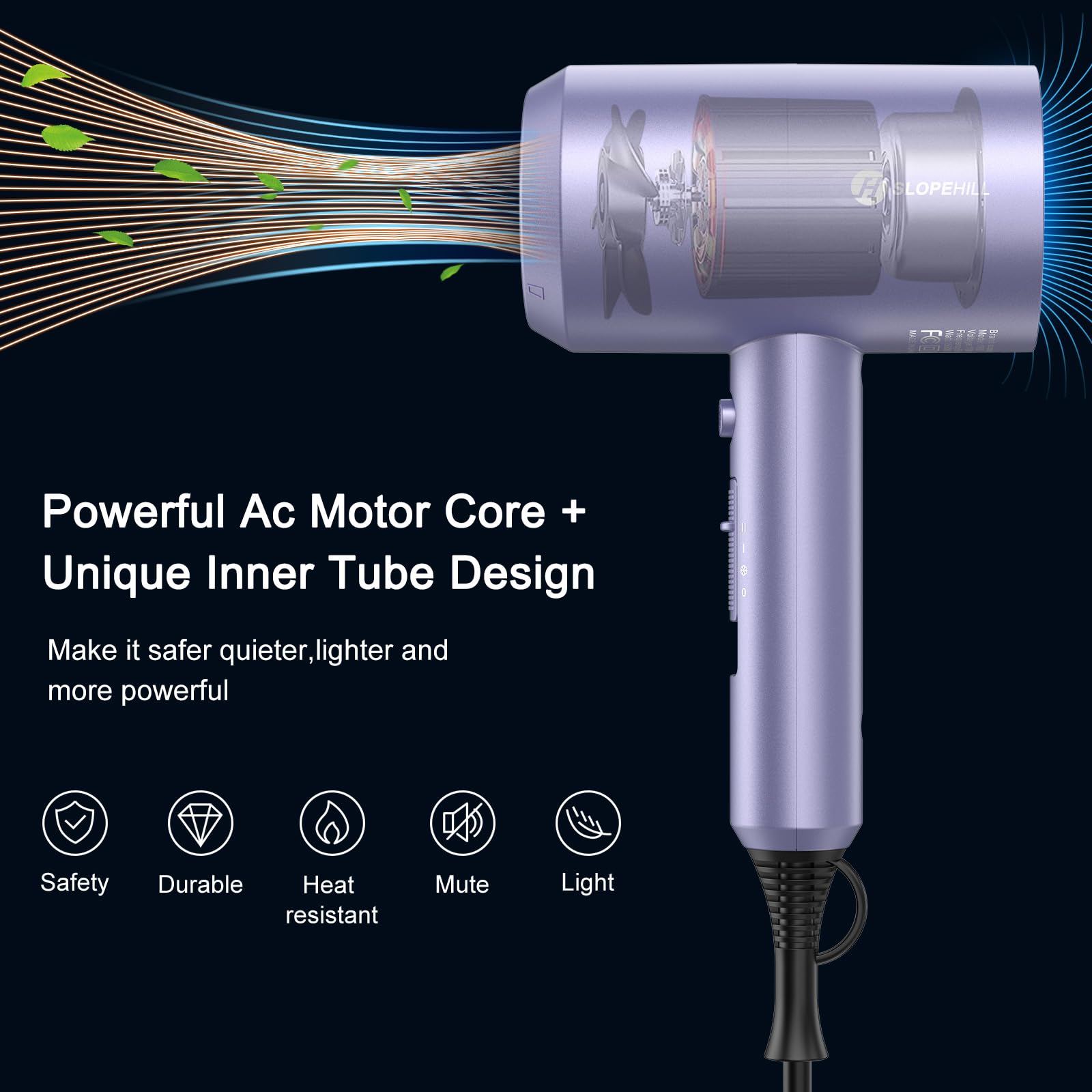 Slopehill professional ionic hair dryer side view highlights ergonomic grip for comfortable daily use