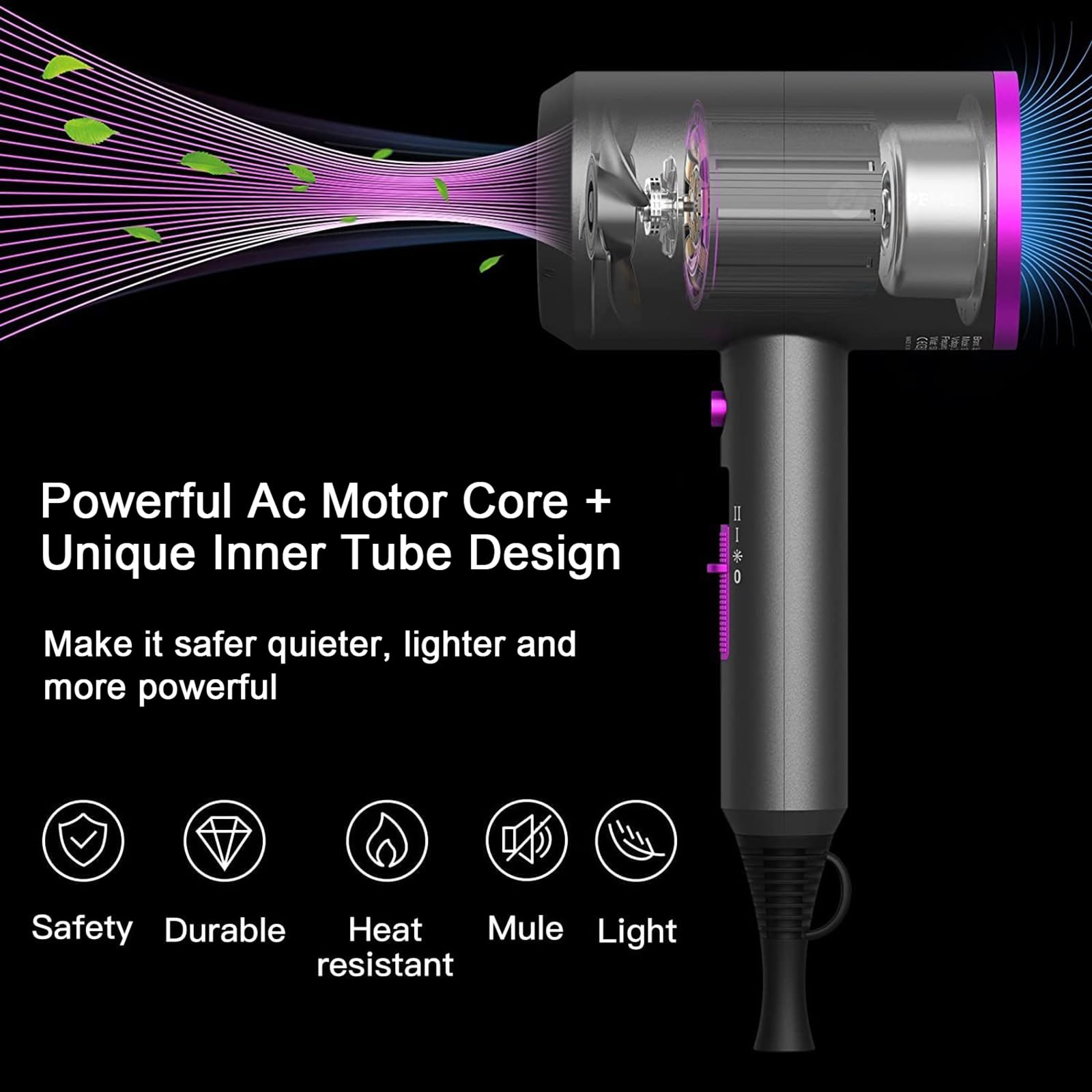 slopehill professional ionic hair dryer side view highlights compact design for travel.