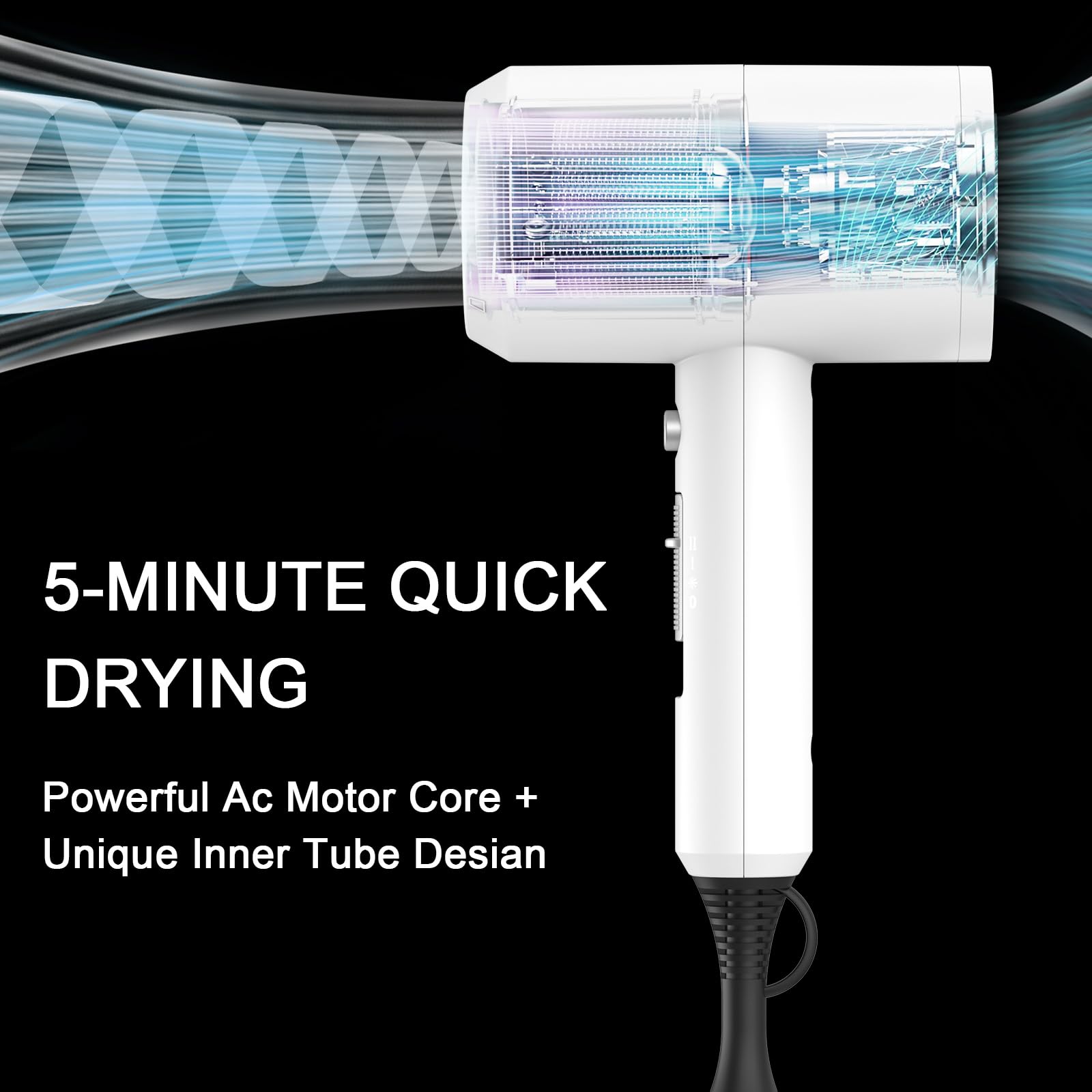 Slopehill Professional Ionic Hair Dryer top view emphasizes quiet operation and ergonomic grip