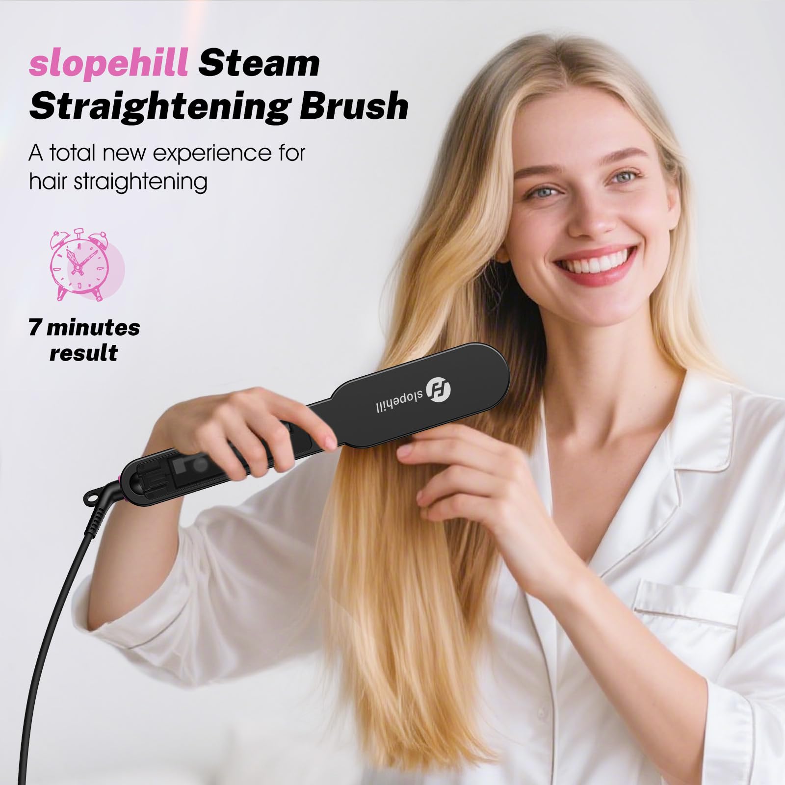 Slopehill Steam Hair Straightener Brush heat settings shown for fast results