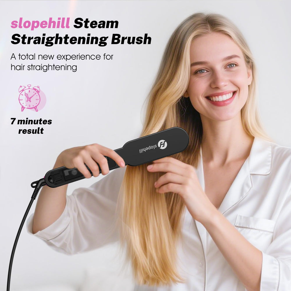 Slopehill Steam Hair Straightener Brush heat settings shown for fast results